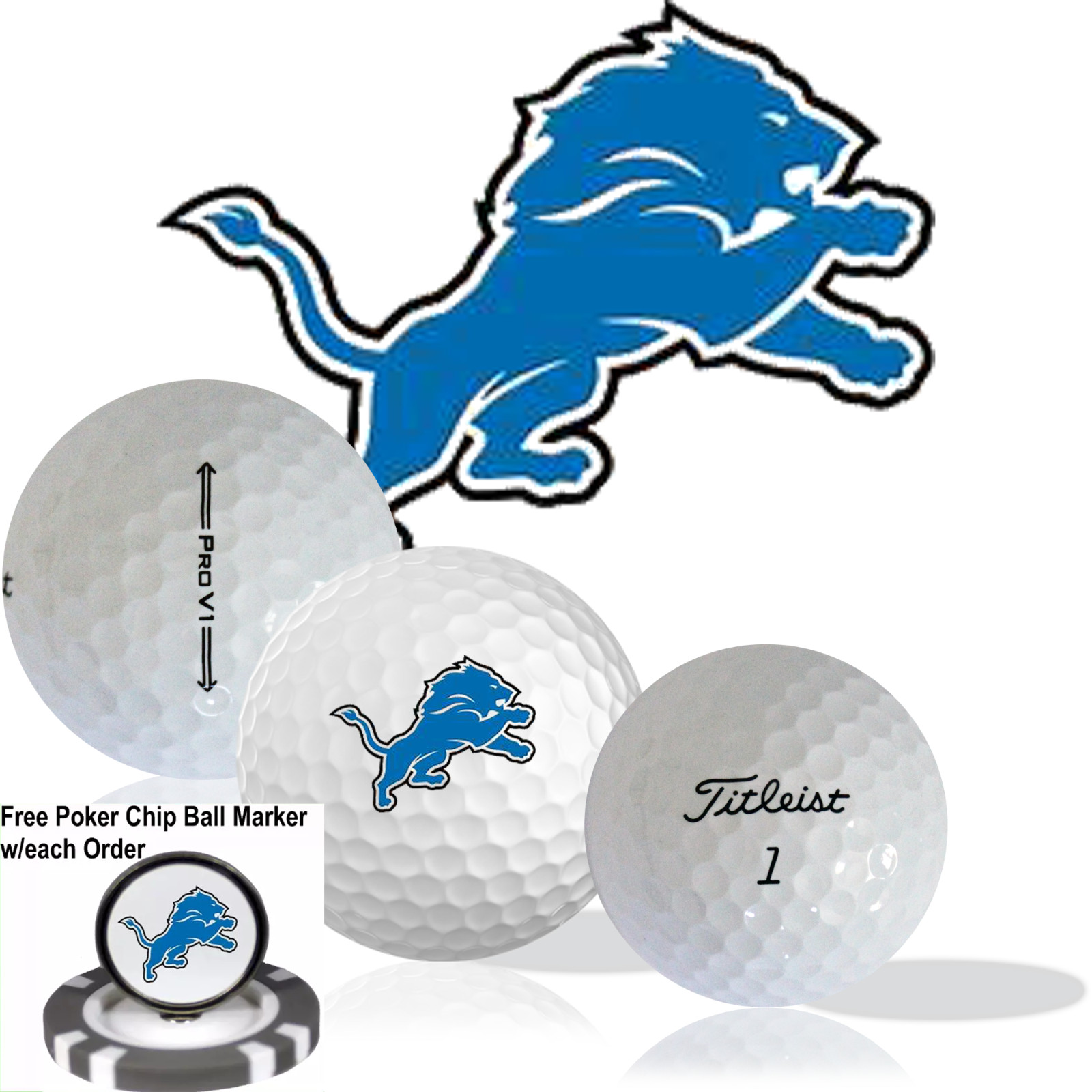 NFL Detroit Lions • Golf Balls 12 pack • Titleist ProV1 • Refinished