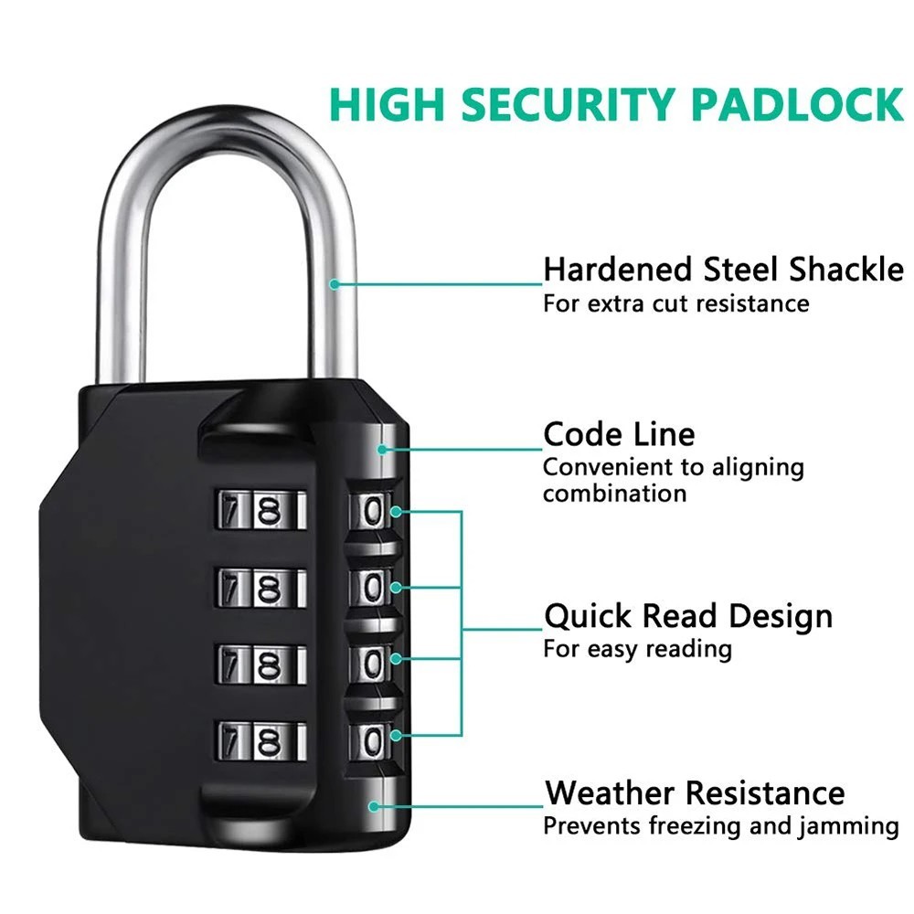 Heavy Duty 4 Digit Combination Lock Resettable Waterproof Padlock