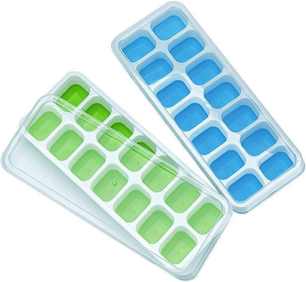 Silicone Ice Cube Trays with Spill-Resistant Lid - Includes 28 Cubes - 2 Pack