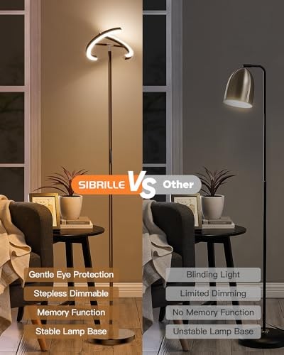 Floor Lamp, Modern Stepless Dimmable Standing Lamp with Remote Control, Brown