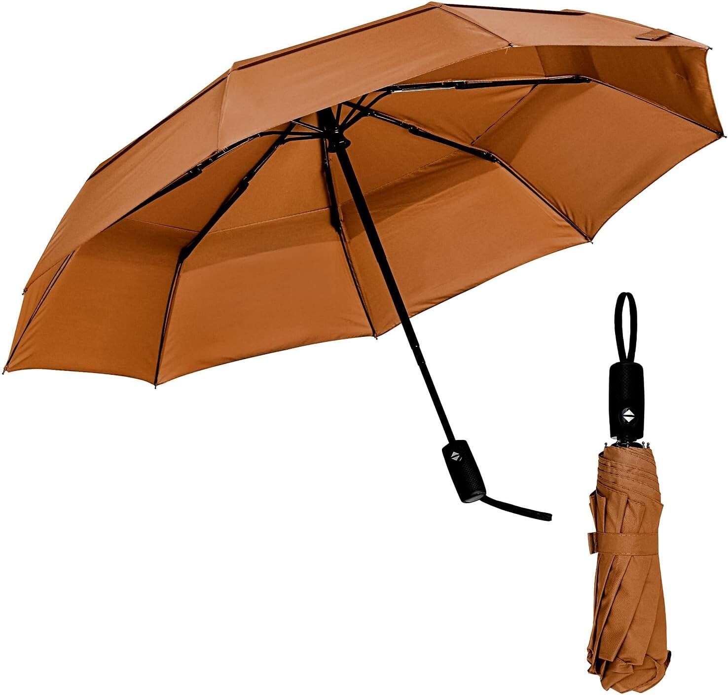 42-Inch Automatic Windproof Umbrella for Reliable Rain Coverage - Tawny Glow