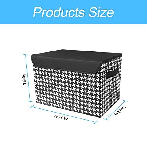 8sanlione Car Cargo Trunk Storage Box with Lid, Houndstooth Pattern Black/White