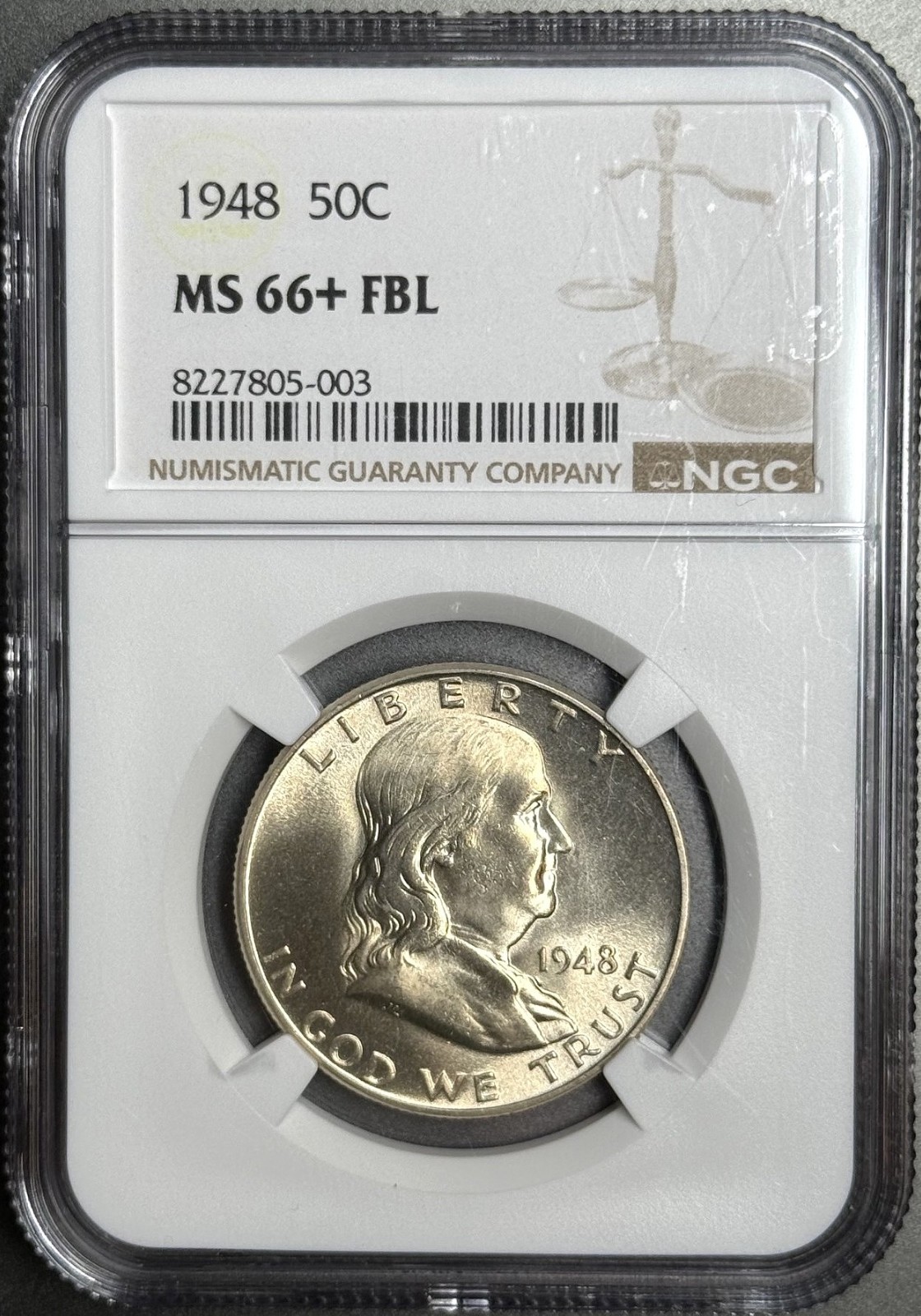 1948 FRANKLIN HALF DOLLAR 50c NGC MS 66+ FBL FULL BELL LINES (91255)