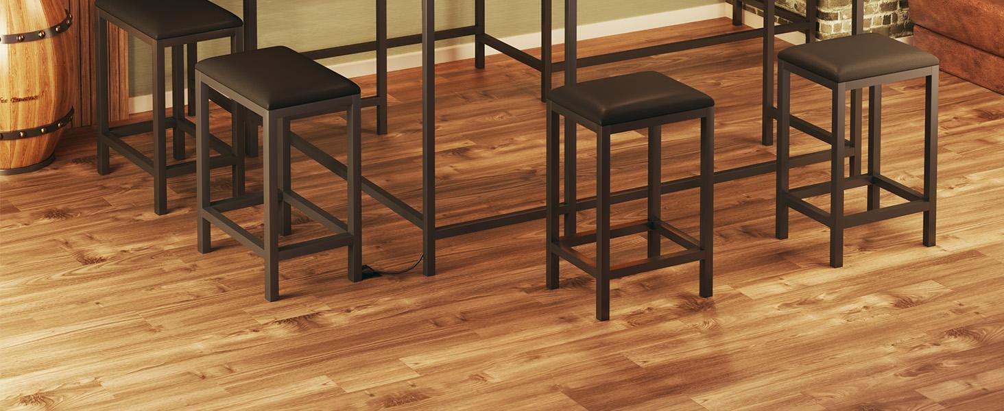 L Shaped Bar Table with Stools, 63‘’ Bar Height Table with Power Outlets,