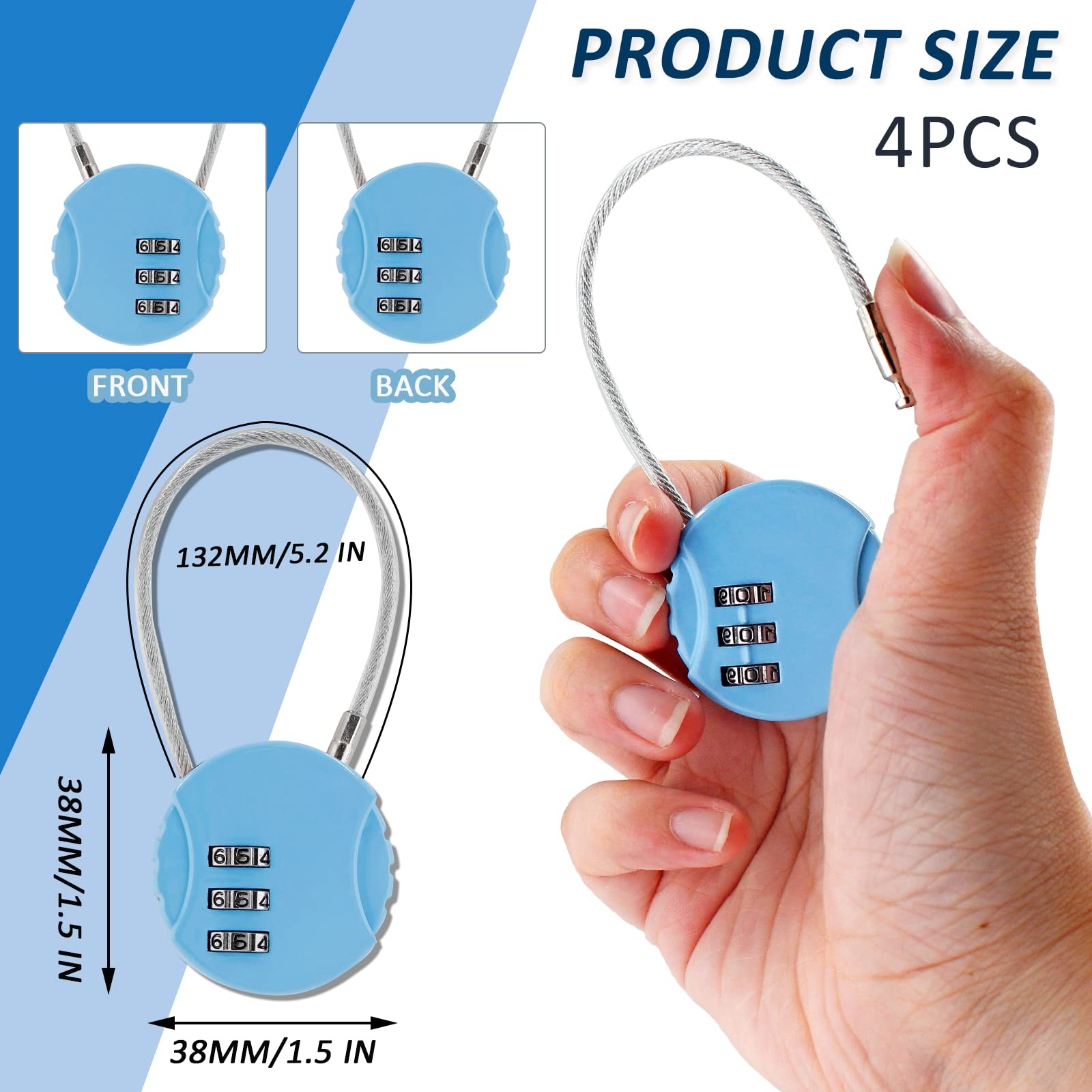 Litoexpe 4 Pcs Combination Cable Lock 4 Colors 4