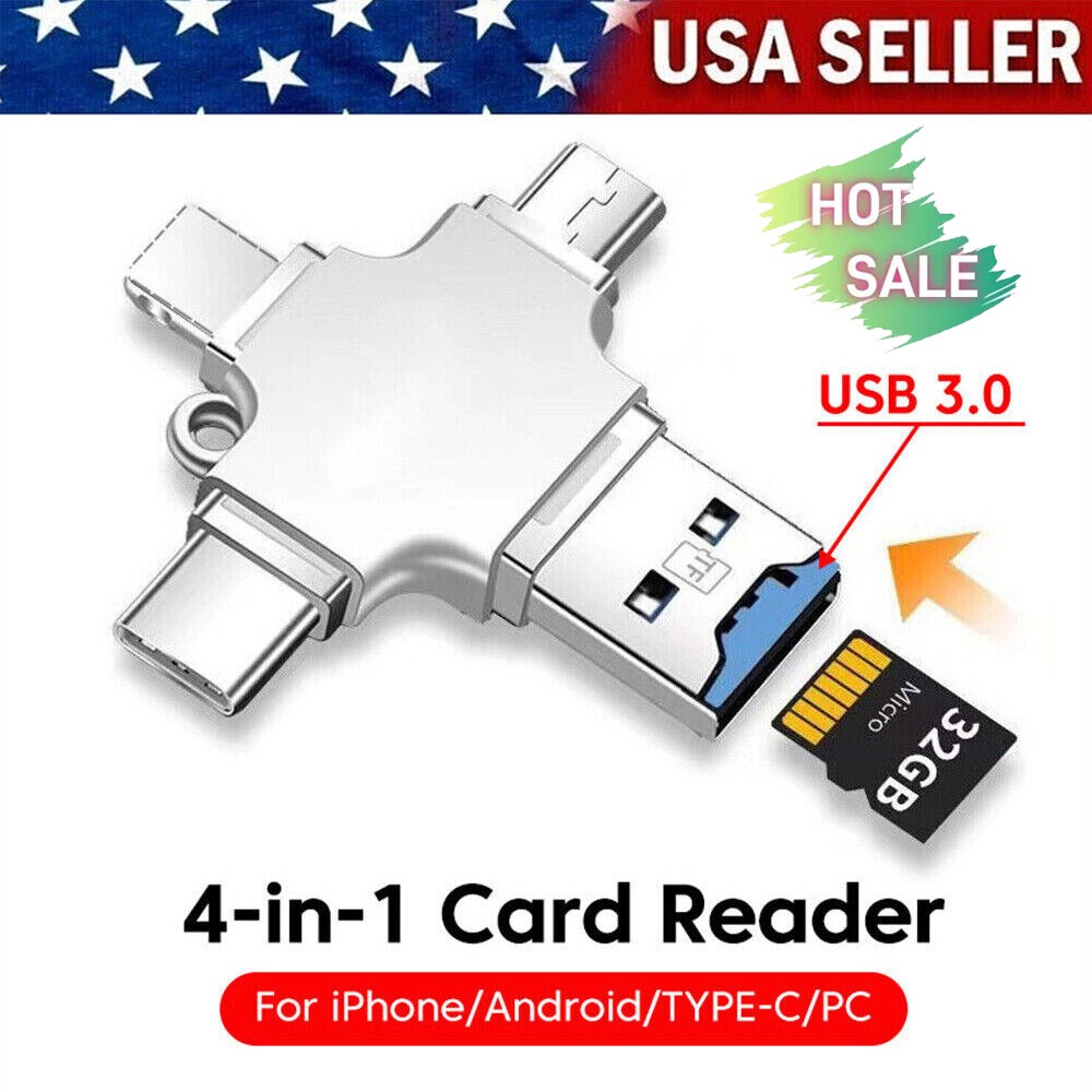 4IN1 USB 3.0 Flash Drive Micro TF Card Reader Adapter OTG Type-C iPhone Android
