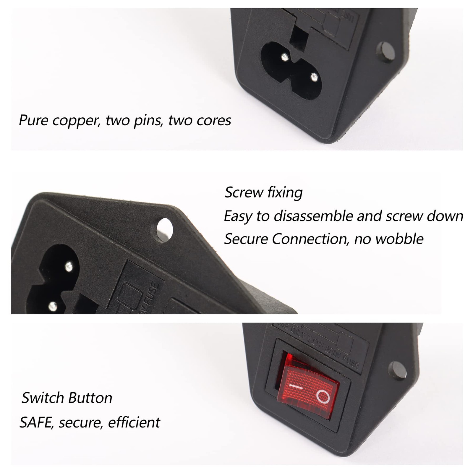 10A 250V Rocker Switch Power Socket Inlet Module Plug 10A Fuse with Indicator...