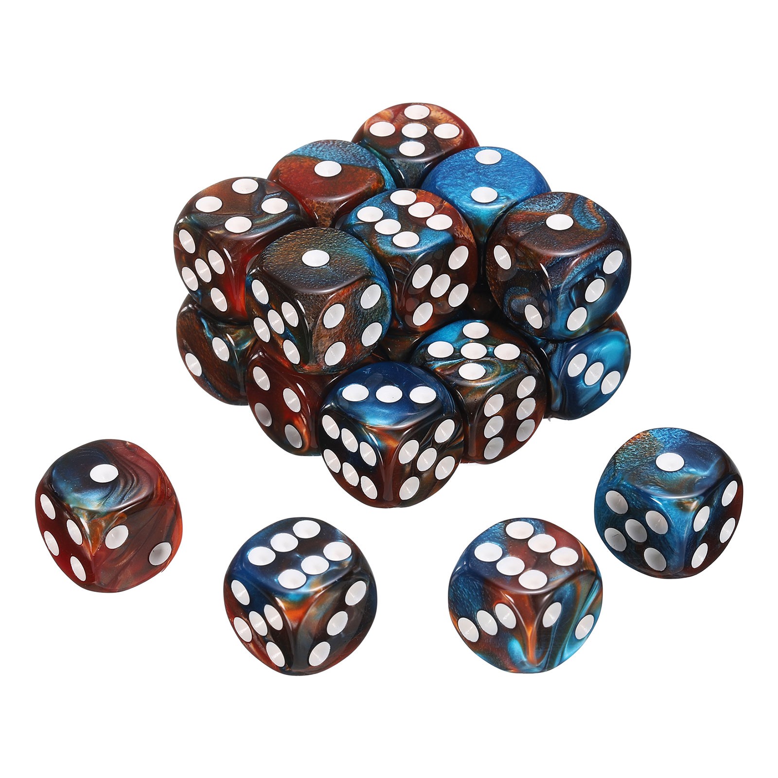 20Pcs 6 Sided Standard Dice, Acrylic D6 Pearl Pattern Dice (Yellow and Blue)