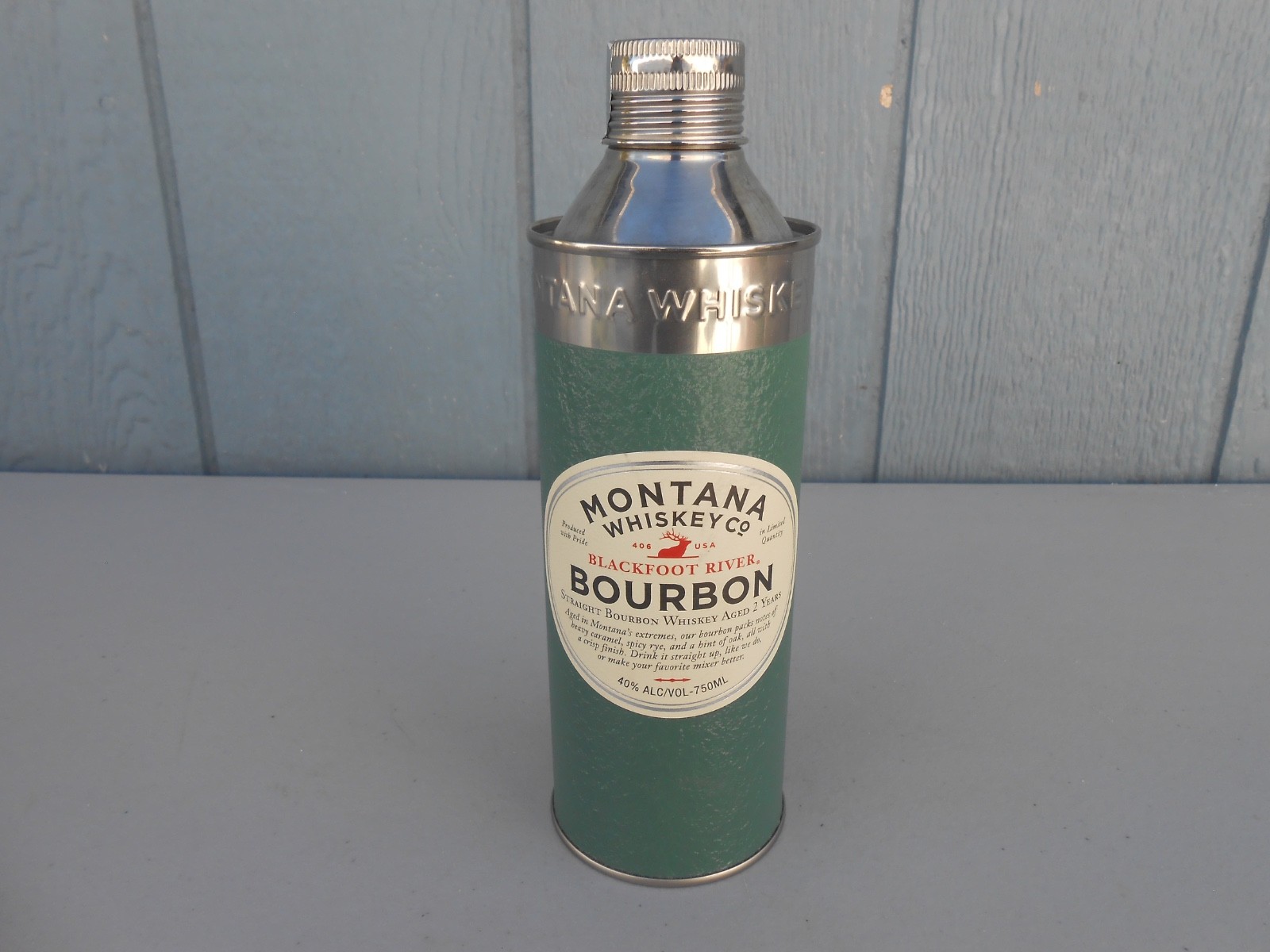 Montana Whiskey Co Bourbon Empty Stainless Steel 750ml Canister Collectible