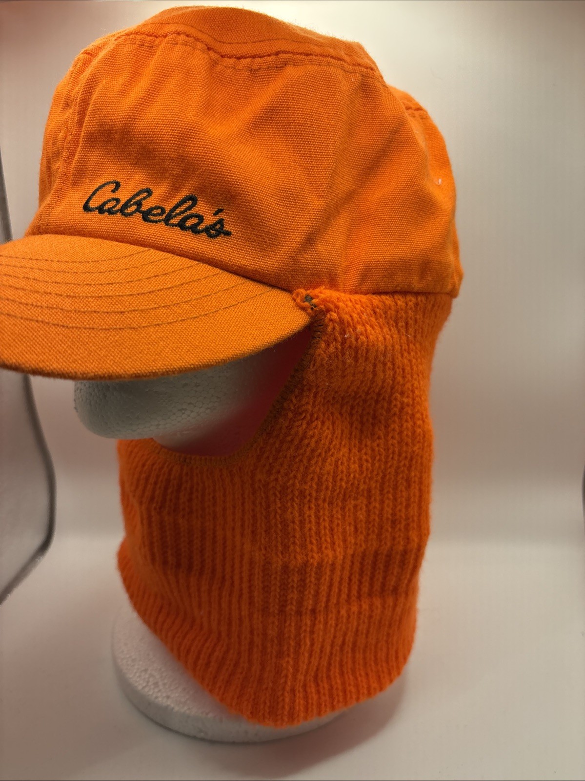 VTG Cabela's Blaze Orange Insulated Sz M Winter Hunting Hat Knit Face Cover USA