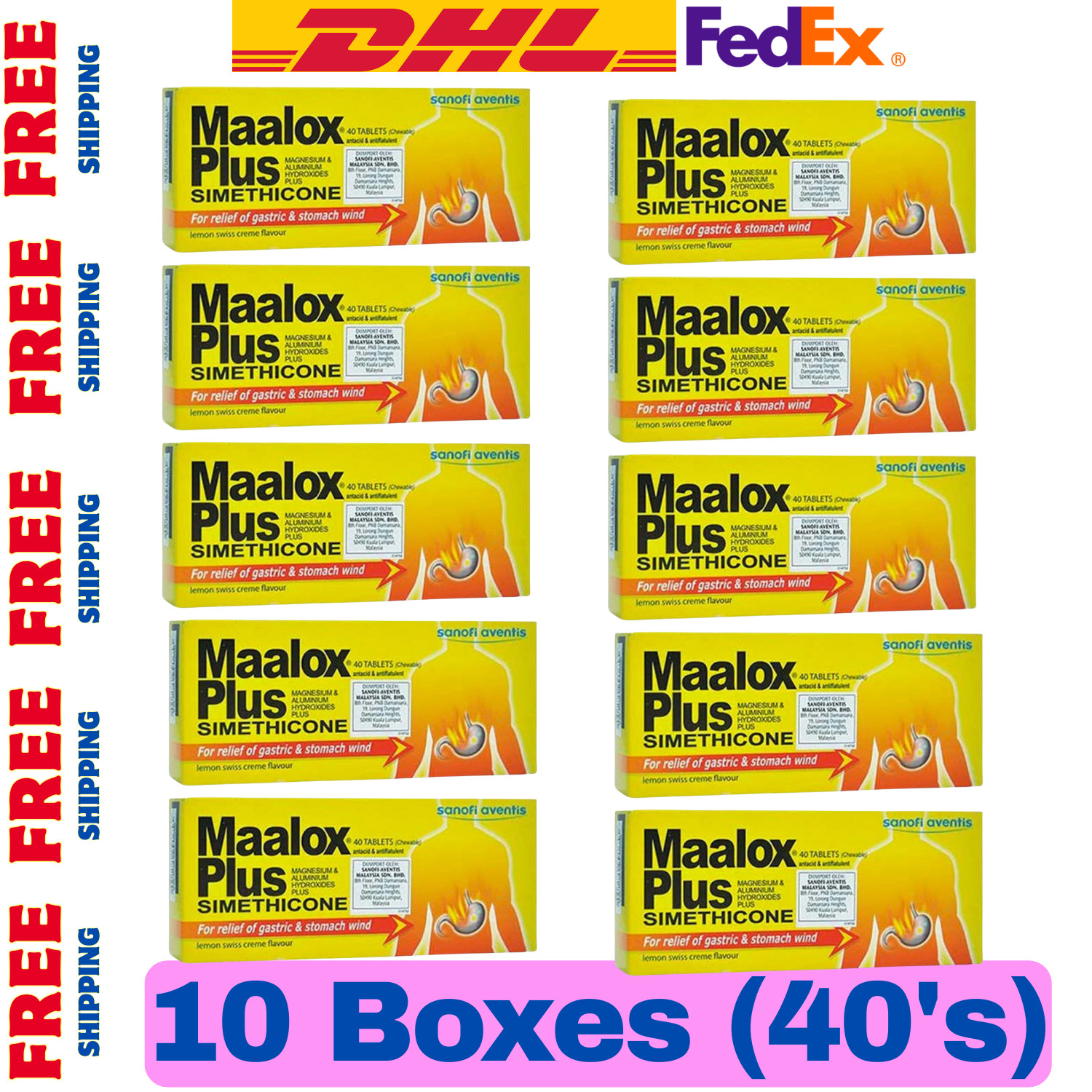 Maalox Plus Simethicone 40's For Relief of Gastric & Stomach Wind x 10 FAST SHIP
