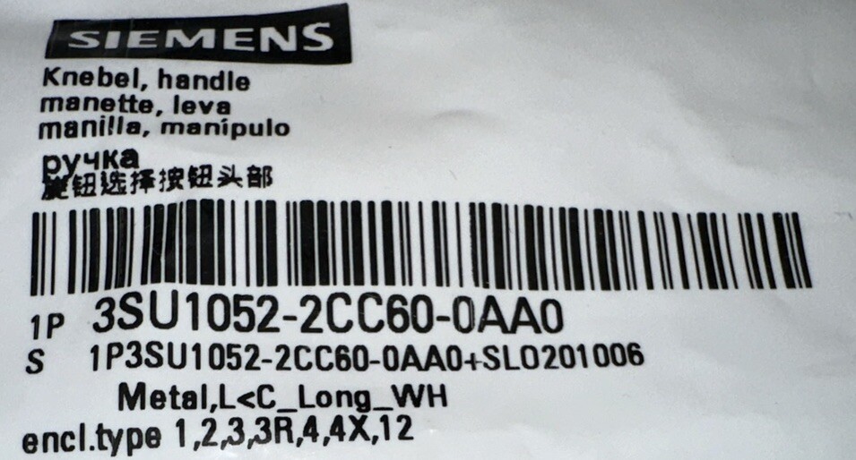 SIEMENS Knebel Handle 3SU1052-2CC60-0AA0