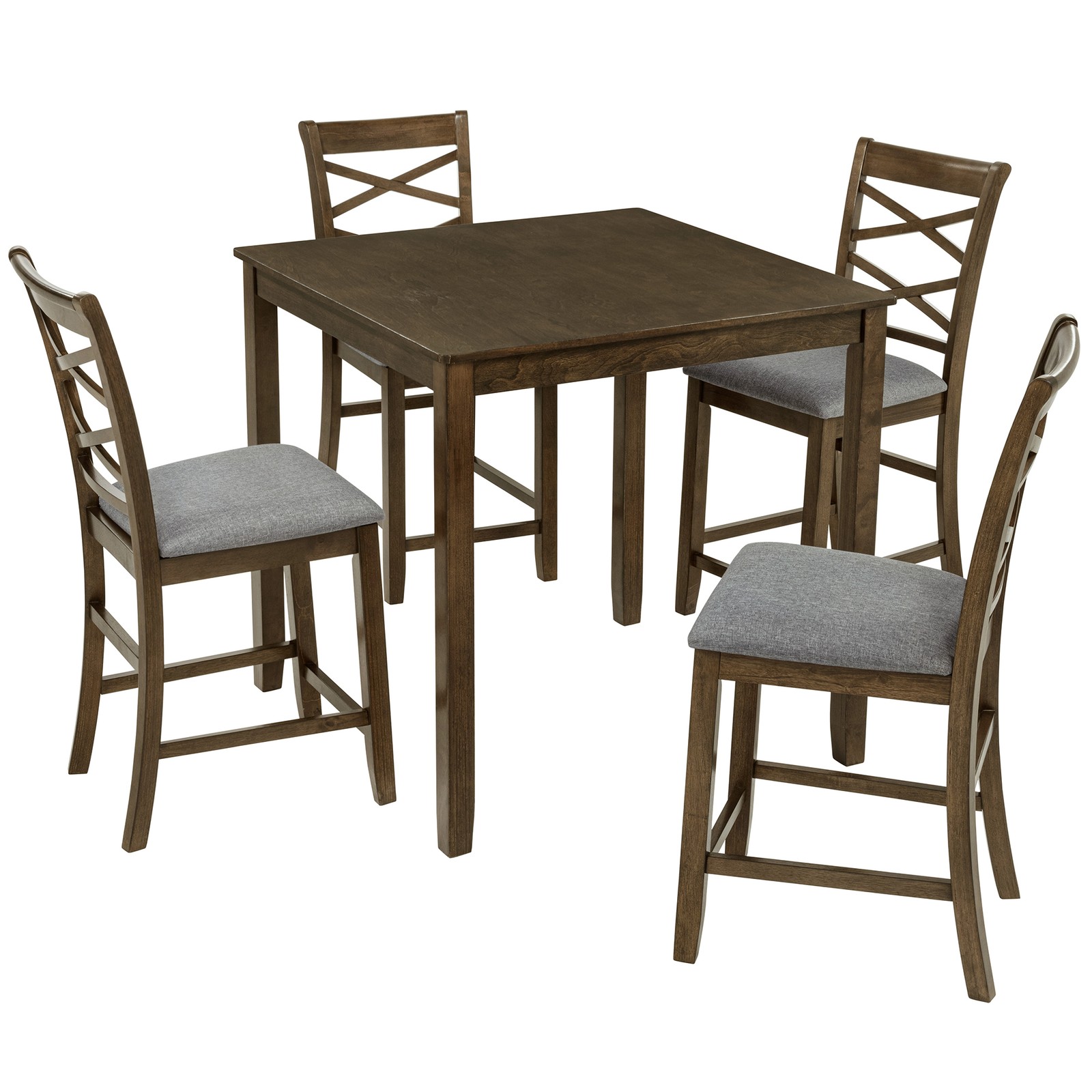 5-Piece Counter Height Square Wooden Dining Table Set w/ 4 Upholstered Chairs