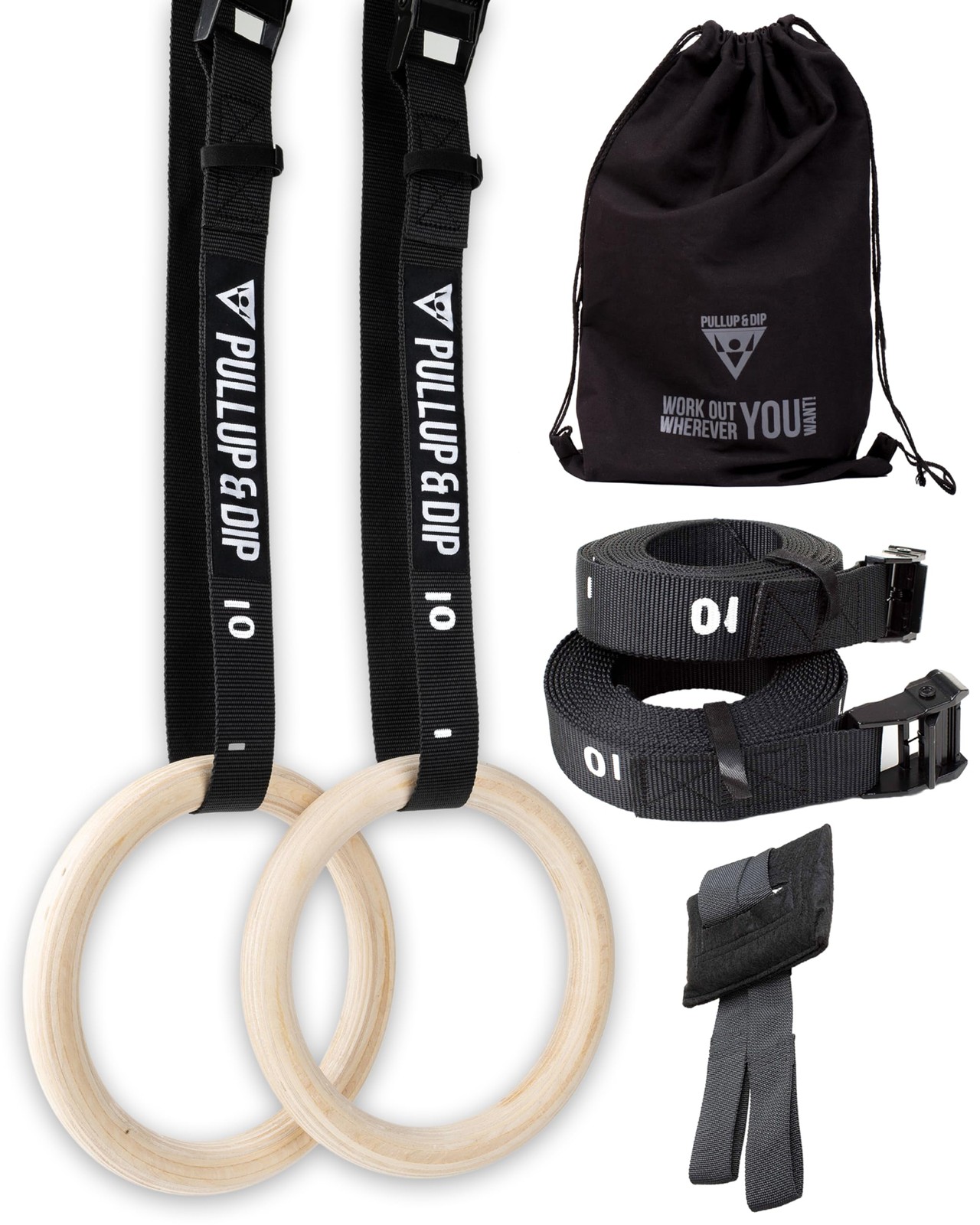 Premium Gymnastic Rings, Wooden Gym Rings for Calisthenics - Wide Straps with...