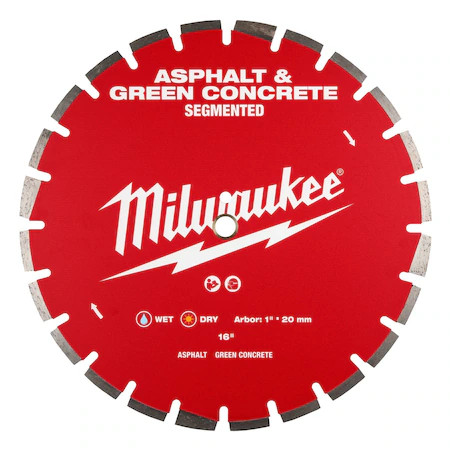 Milwaukee Tool 49-93-7245 16" Asphalt & Green Concrete Segmented Diamond Blade