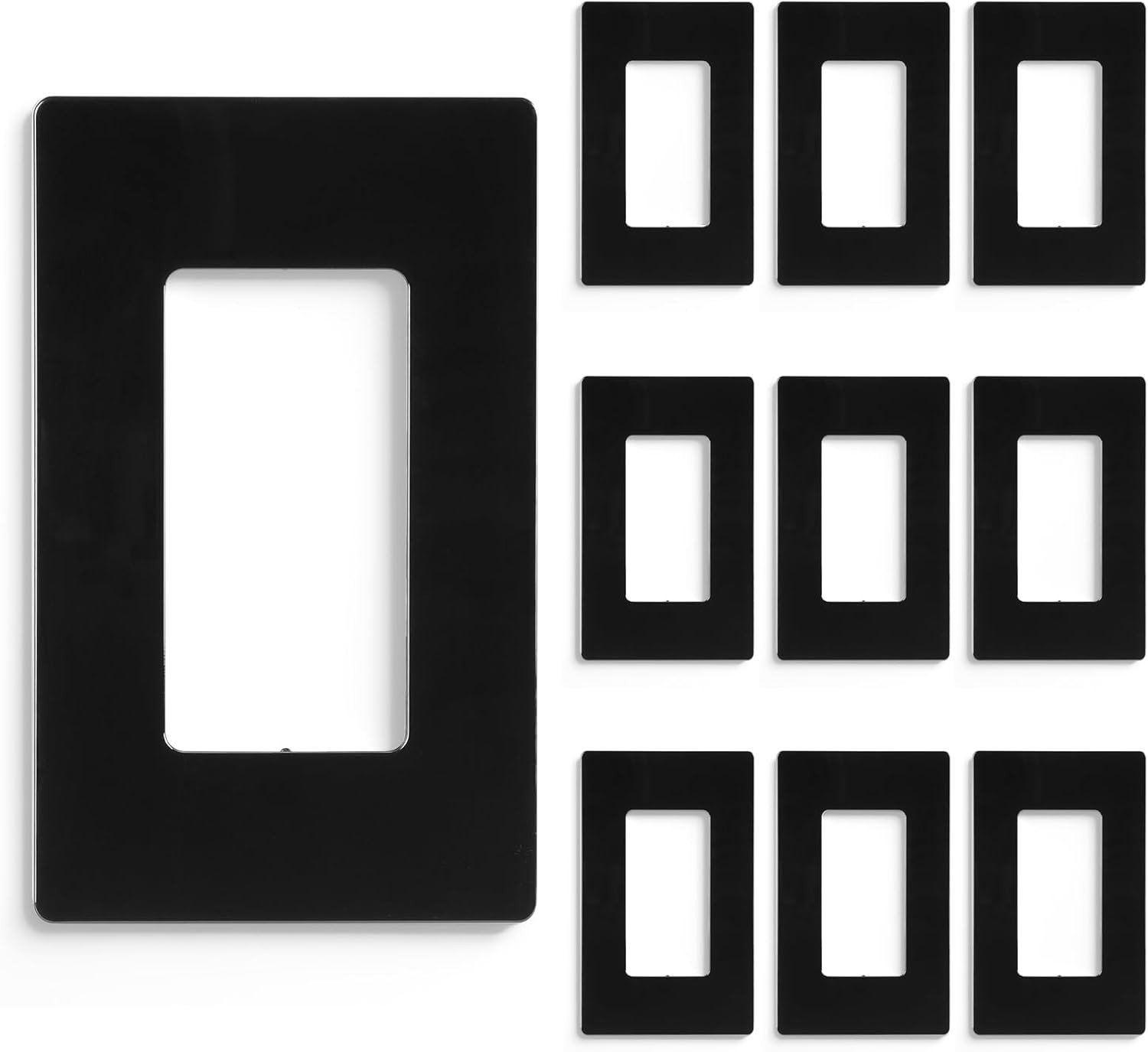 Black Matte Screwless Wall Plate Cover 10 Pack - 1-Gang Light Switch Cover Plate