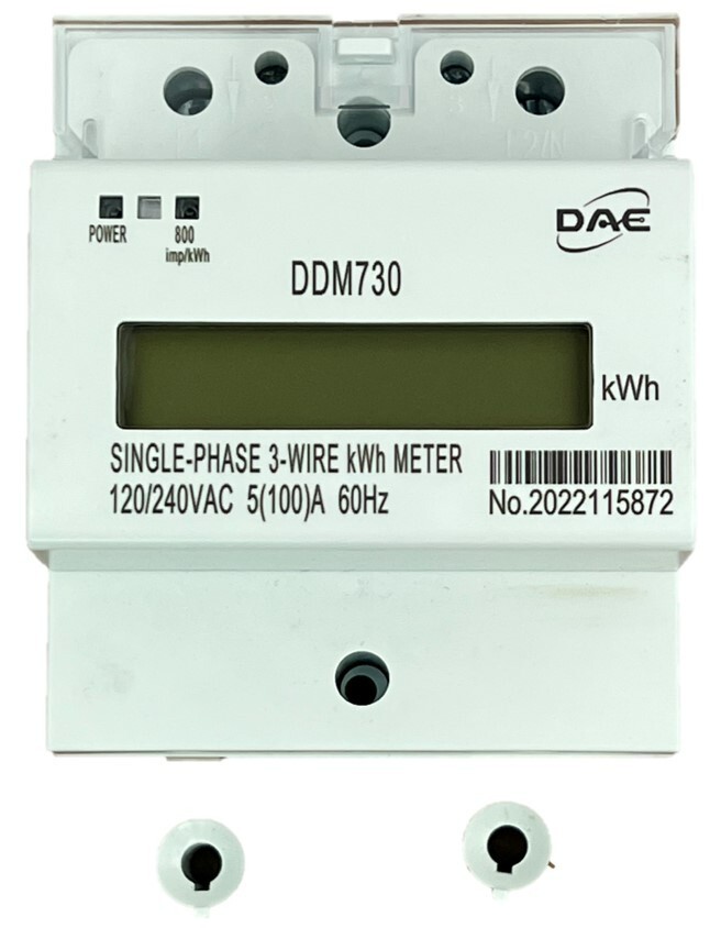 DAE DDM730 120/240V kWh Meter, 100A, 1P3W(2H1N), Internal CT, 60Hz, Pass Through