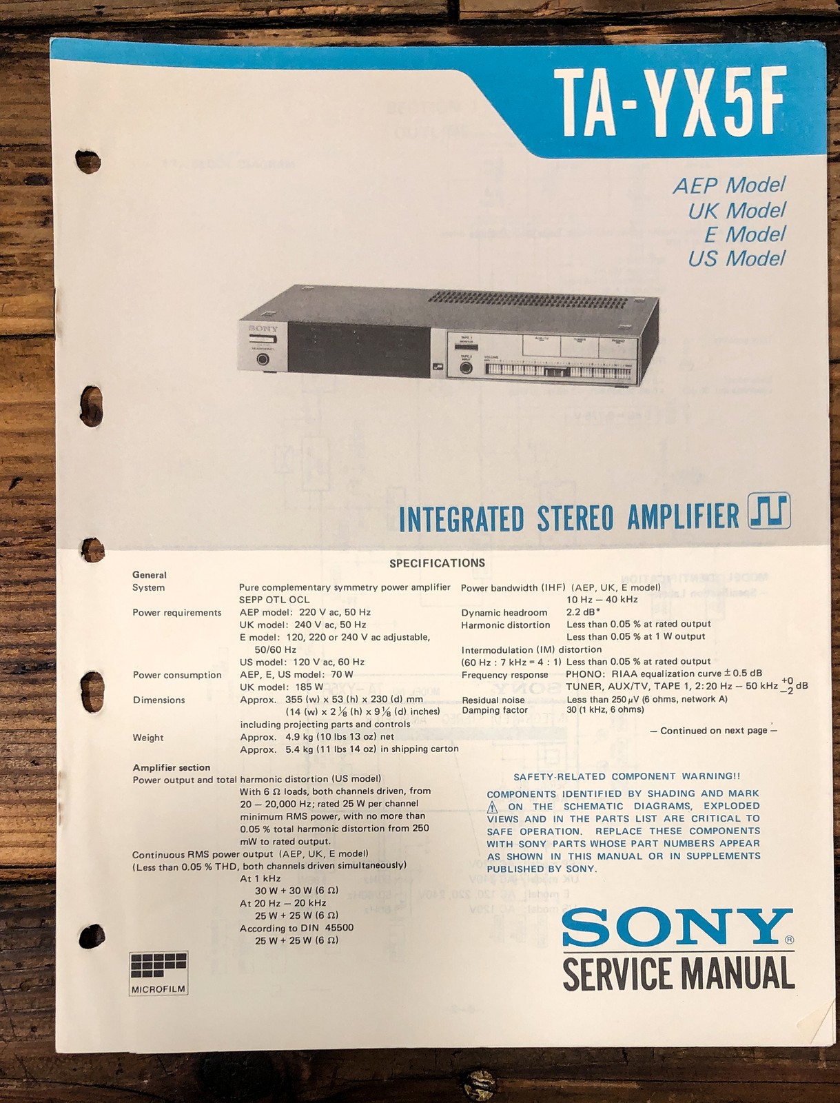 Sony TA-YX5F Amplifier Service Manual *Original*