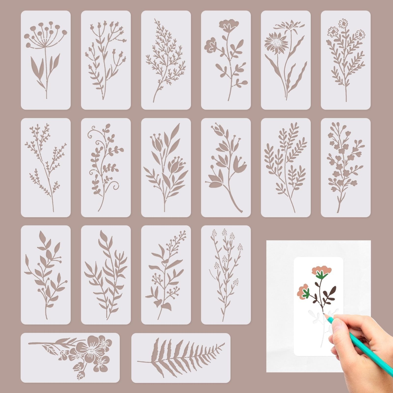 18Pcs Crafting Stencils Reusable, Wildflower Stencils for Painting, Large Flo...