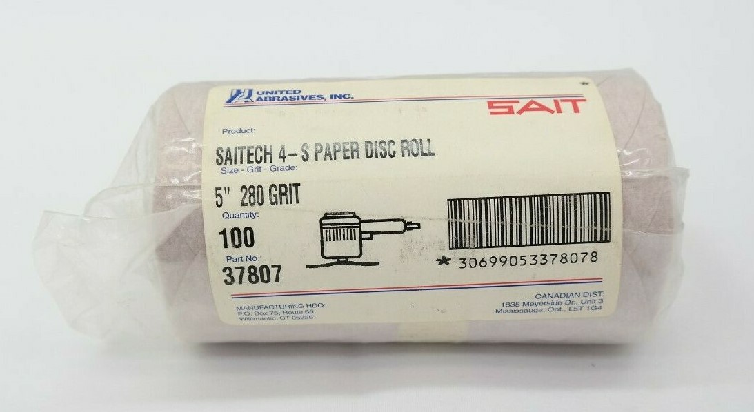 United Abrasives SAITECH 4-S Paper Disc Roll 5'' 280 Grit 100ct 37807  TF