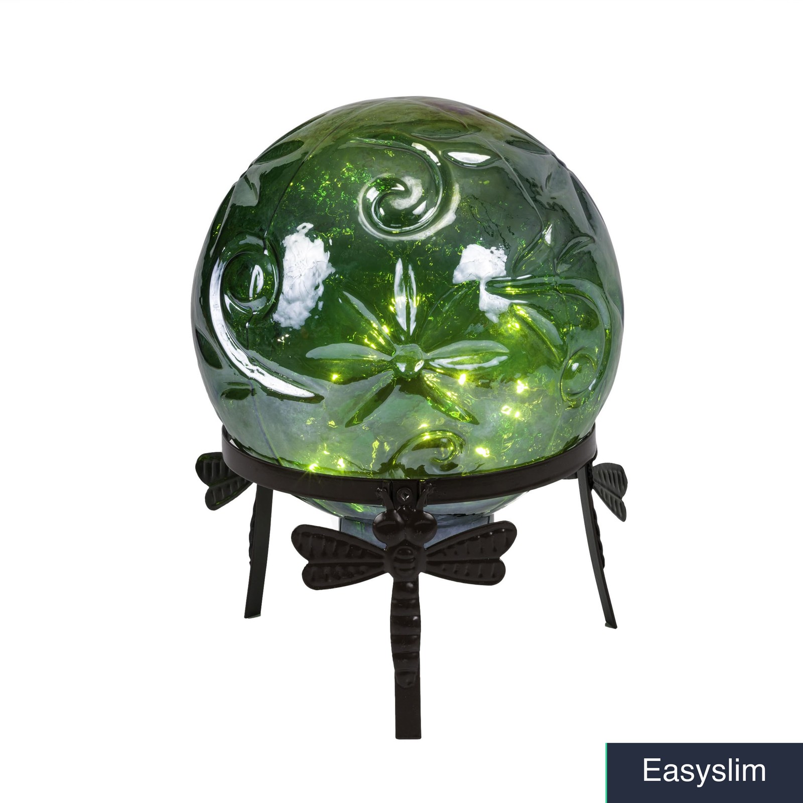 Gazing Globe LED 13 Inch Pearlized Green Glass with Stand Outdoor