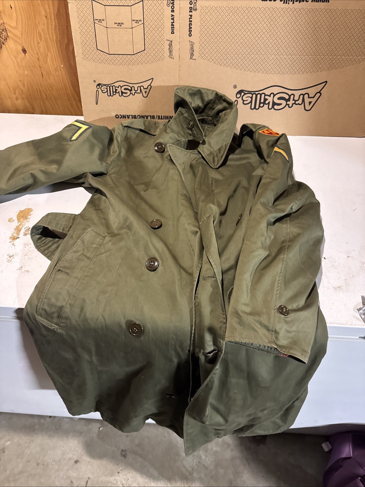 US Army Issued Vintage Green Overcoat With Removable Liner anti aircraft patch