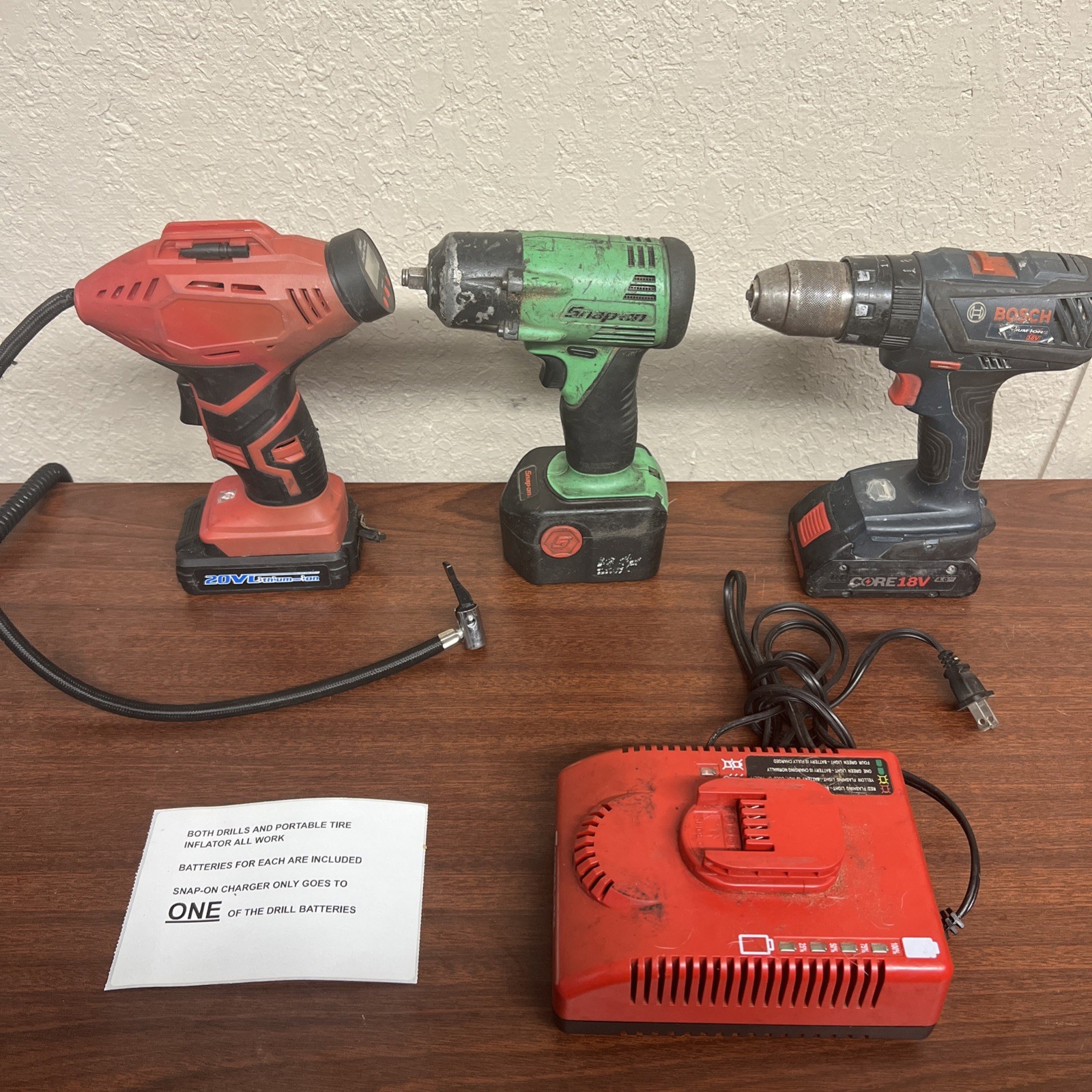 Tool Lot Drills Tire Inflator Snap-On Battery Charger Mixed Tools