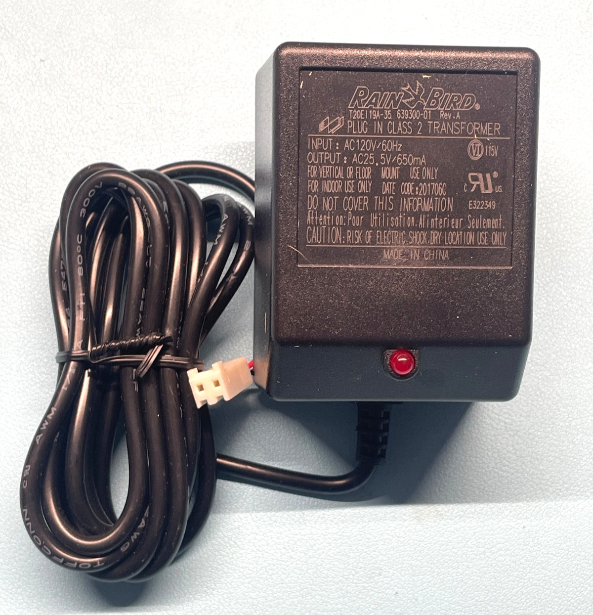 NEW Rain Bird Plug In Class 2 Transformer AC 25.5 / 650mA-For Indoor Control Box