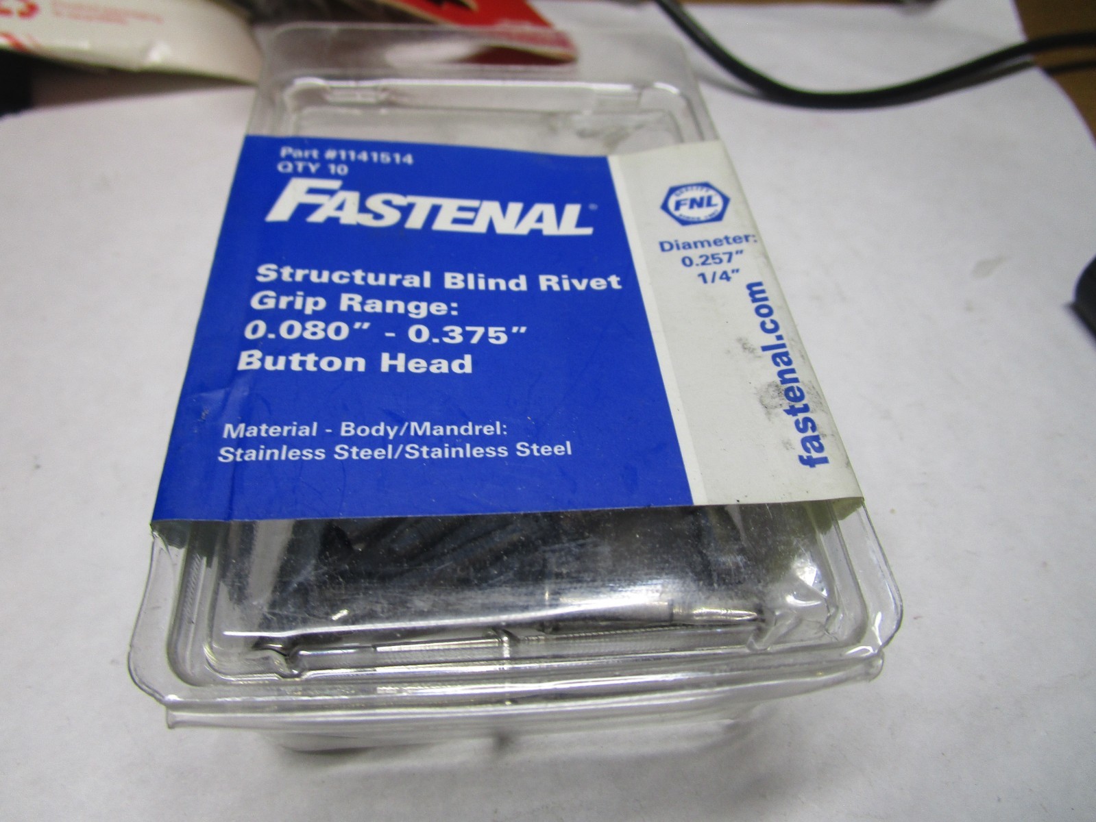 Structural Blind Rivet Dia. 0.257" (1/4") - 0.080" - 0.375" - BH - SS/SS QTY 10
