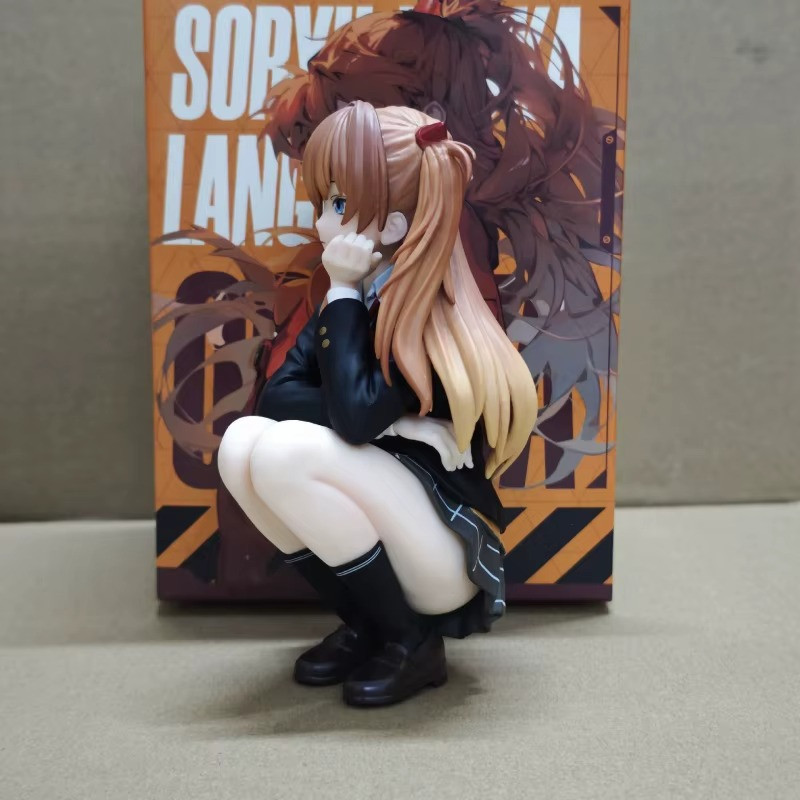 10cm Asuka Series Academic-Style Squatting Action Figure Desktop Ornament Model