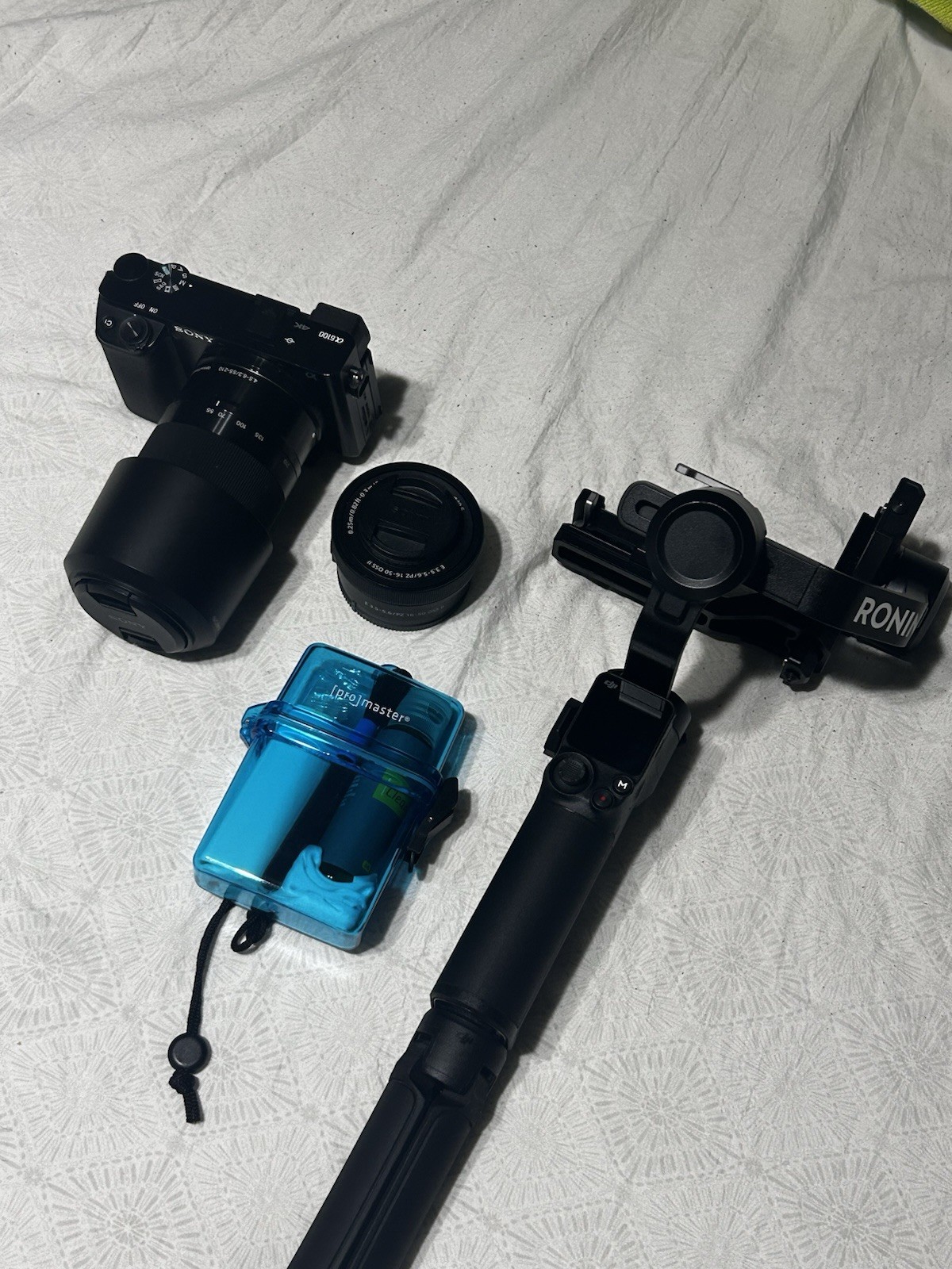 Sony Alpha a6100 Bundle/2 Sony Lens/ DJI Ronin Gimbal 3mini, Cpl filter/WITH BOX