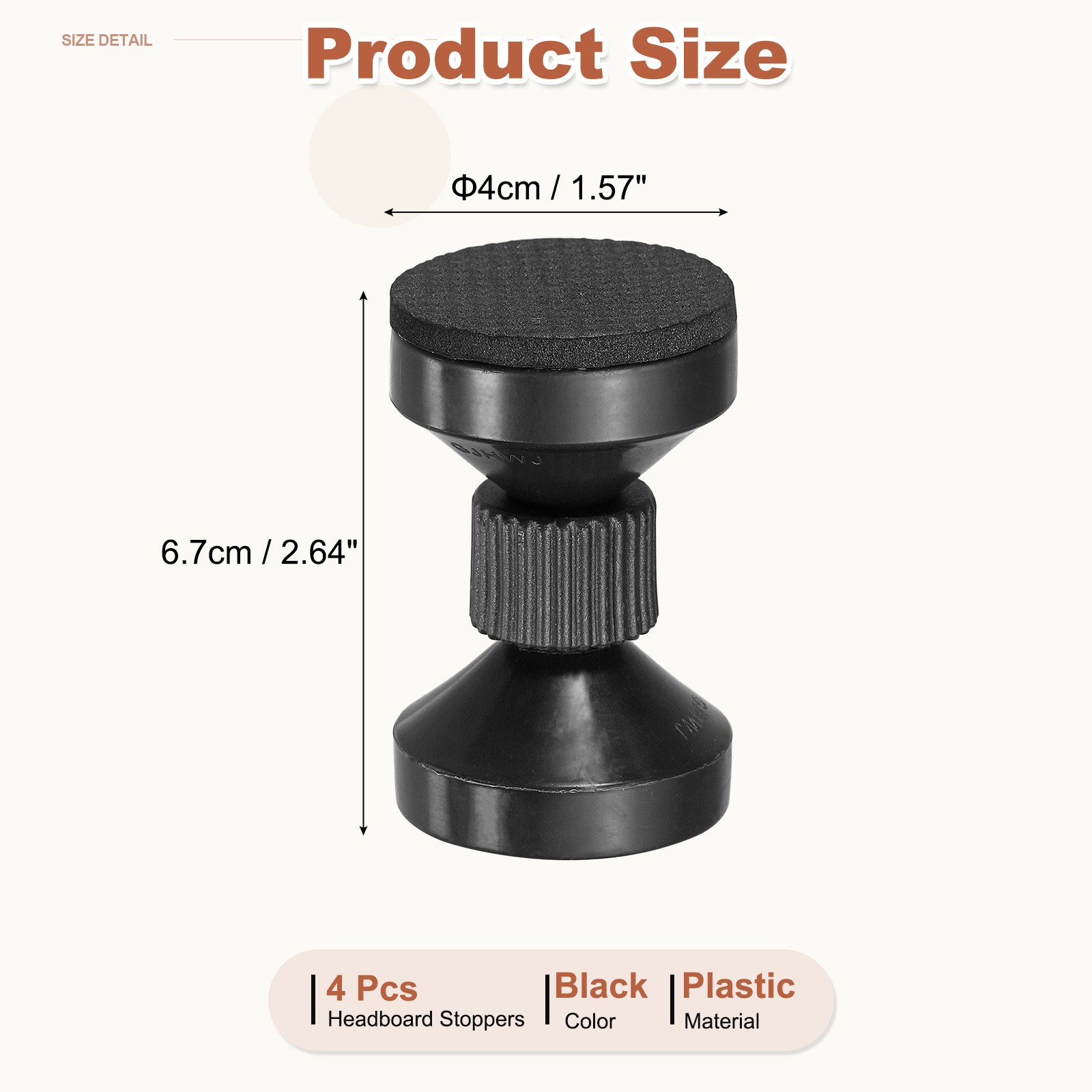 4 Pcs Headboard Stoppers, 2.64 Inch Adjustable Threaded Bed Frame Tool, Black