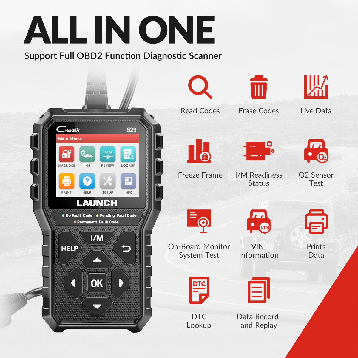 LAUNCH OBD2 Scanner Code Reader Automotive Scan Tool Engine Check Car Diagnostic