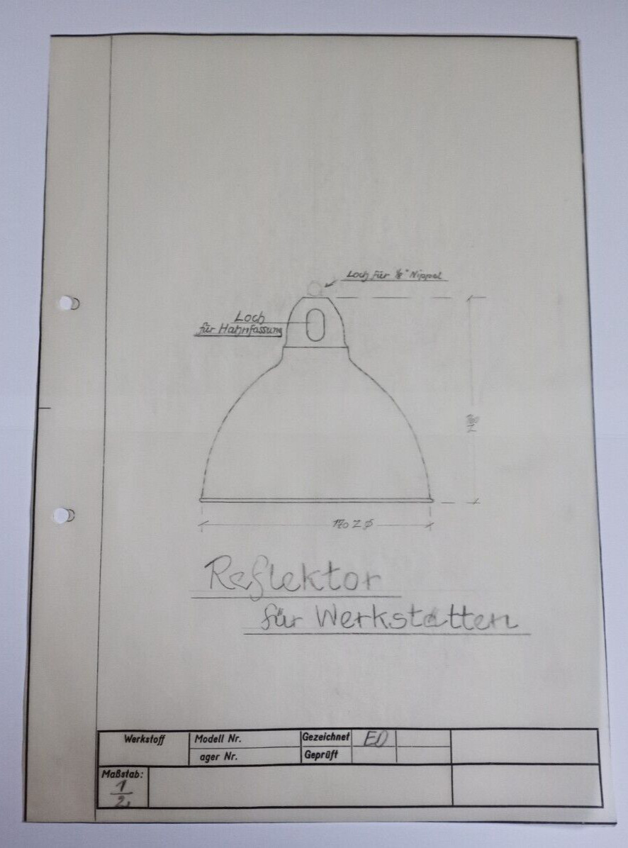 Technical drawing sketch GICS Hamm Westf. Lamp Spotlight Reflector Circa 1940