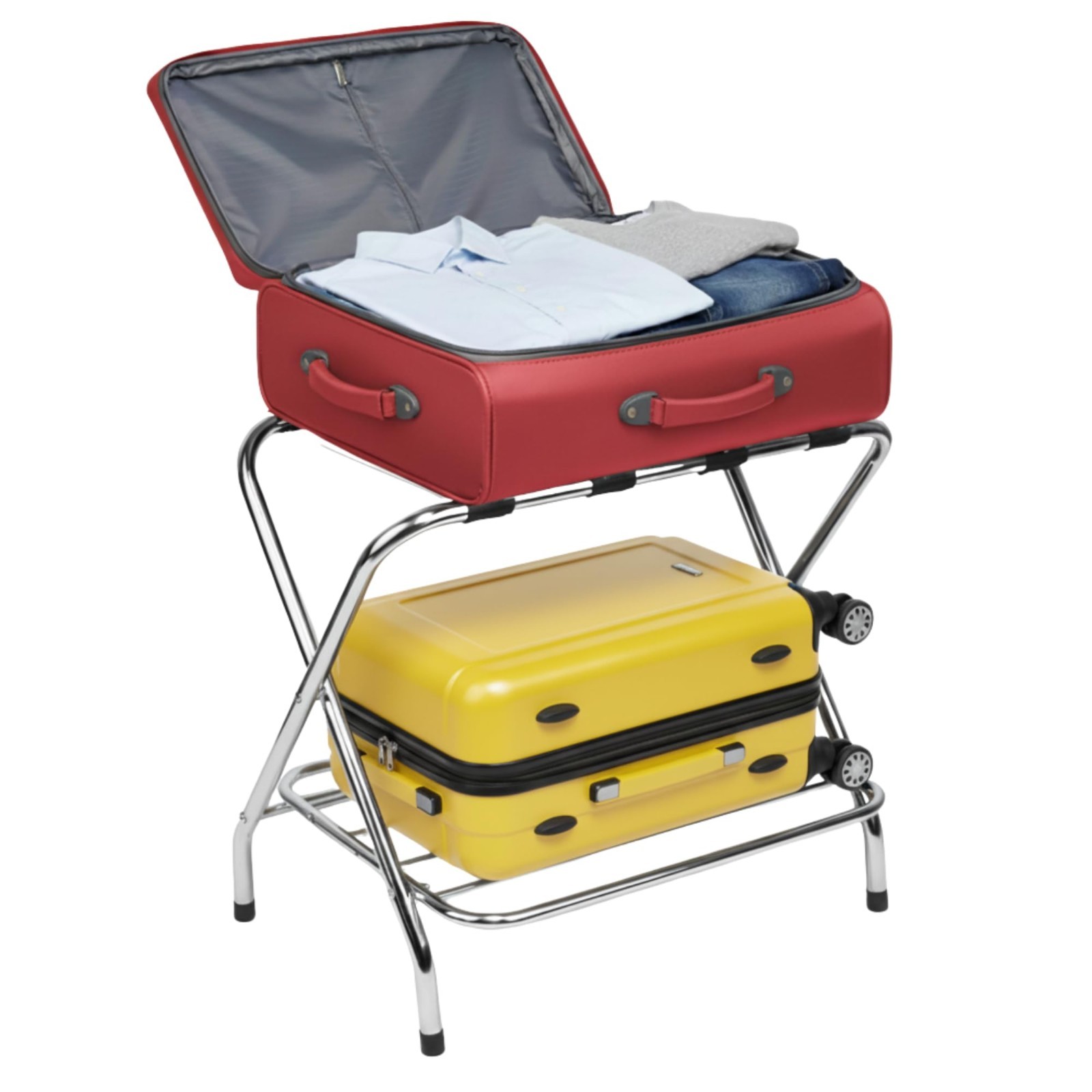 USTECH - Double-Tier Luggage Rack?Foldable with Lower Shelf