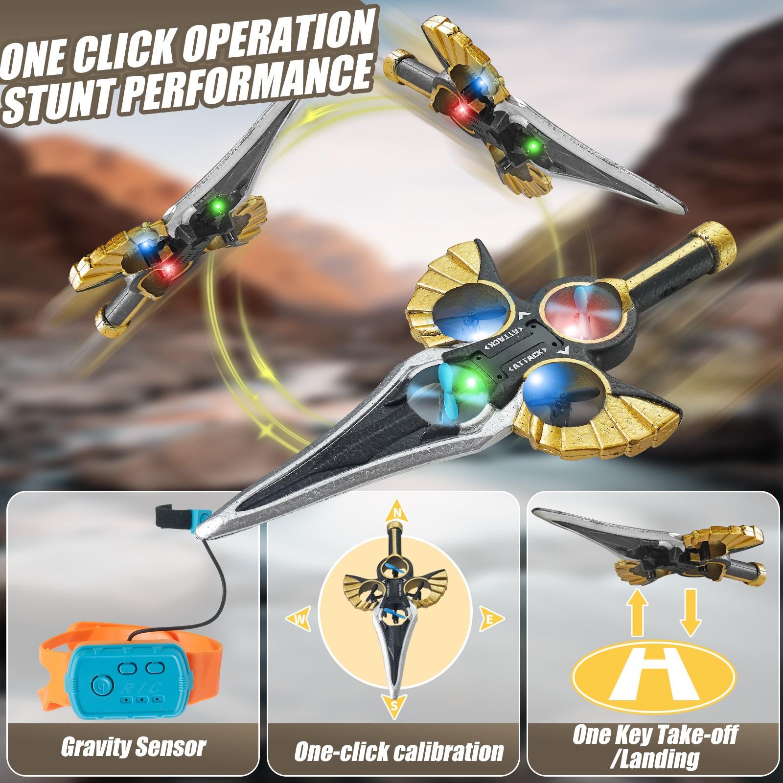 Flying Battle Sword – LED Hover Spinner Toy with Gesture Control & Watch Remote