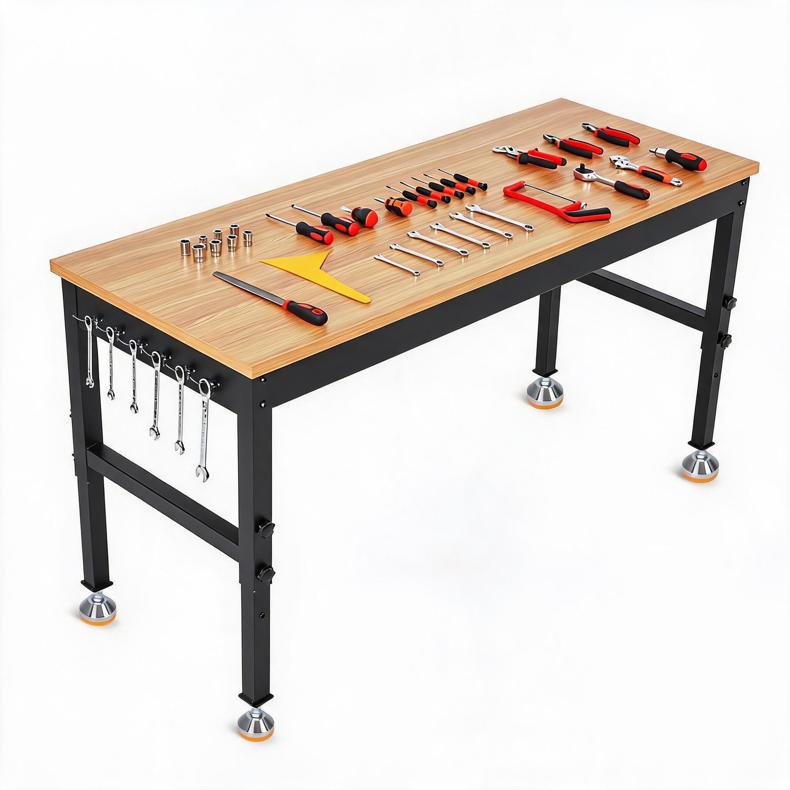 72" Workbench Adjustable Height Work Table Garage ,2500LBS Load Rubber Wood Top