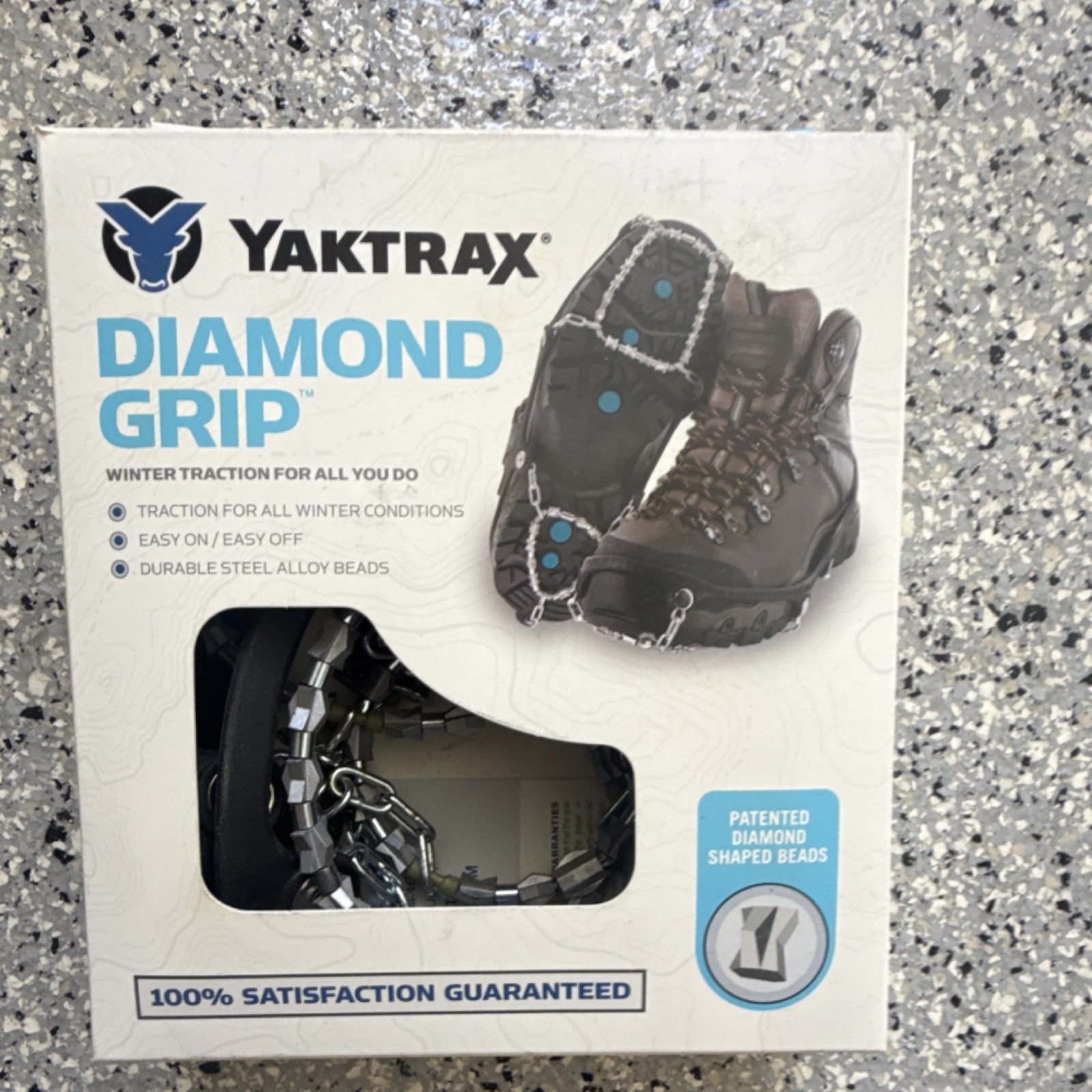 Yaktrax Diamond Grip Ice Cleats Silver Black Durable Steel Beads Winter Traction