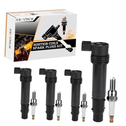 Pack 4 F6T570 OEM Ignition Coil & Spark Plug - F6T570 & Spark Plugs Set of 4