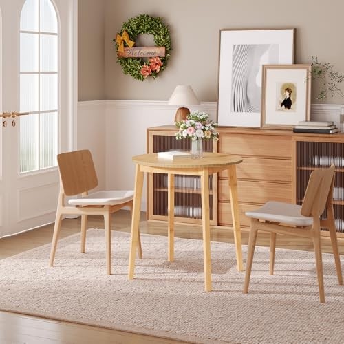 Bamboo Dining Table, Round Dining Table for 2, 27.5" Kitchen Table for Natural