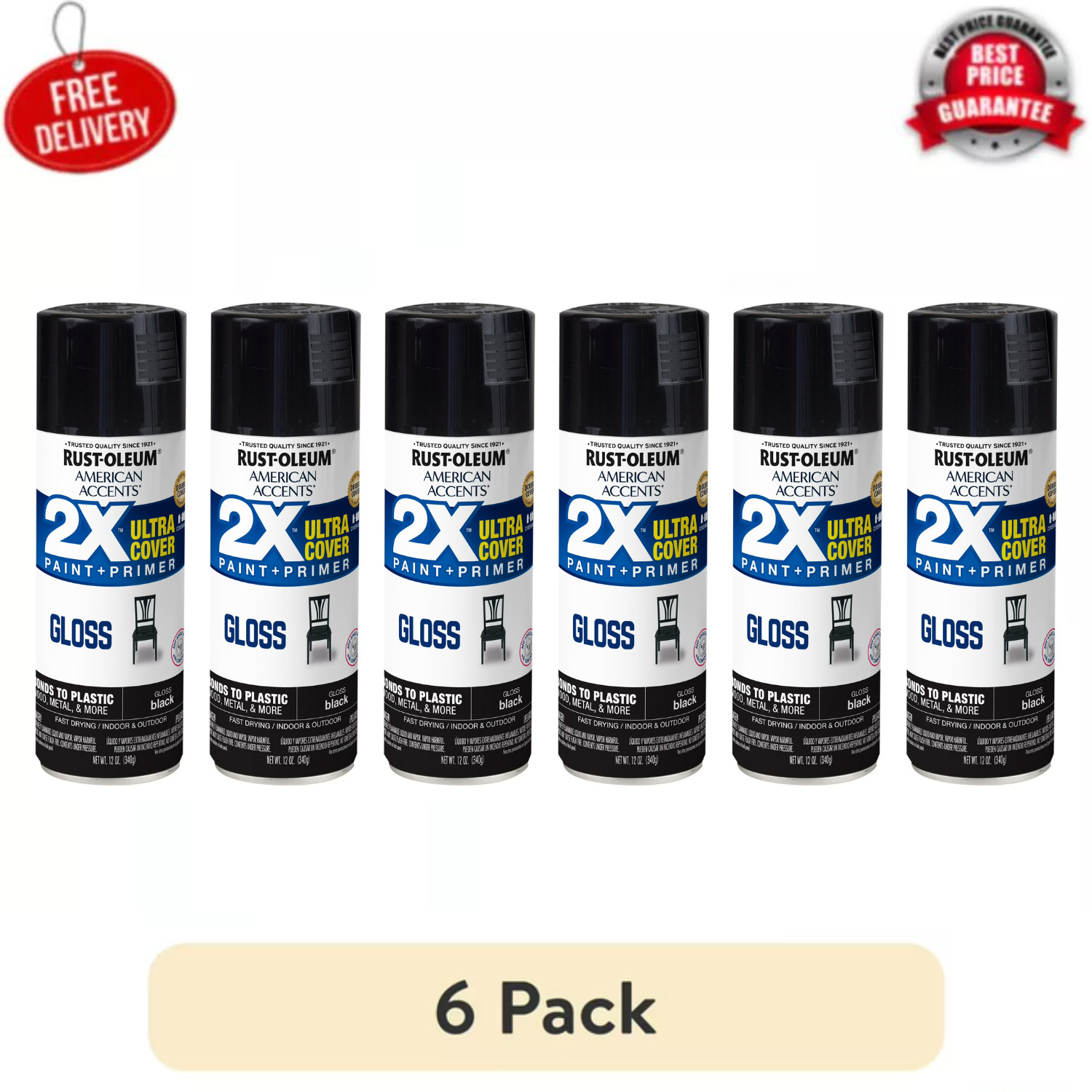 (6 PACK) American Accents 2X Ultra Cover Gloss Spray Paint, 12 oz, MultiColor