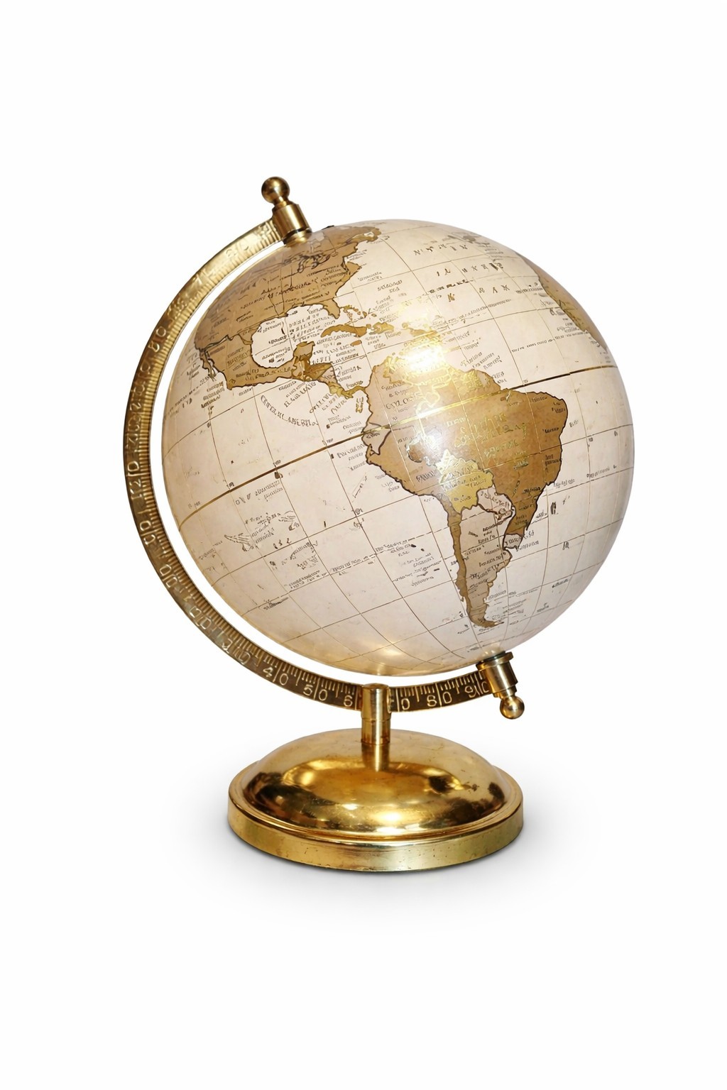 Vintage Gold Tone Desk Globe World Time Zone Decorative Office Globe 8in