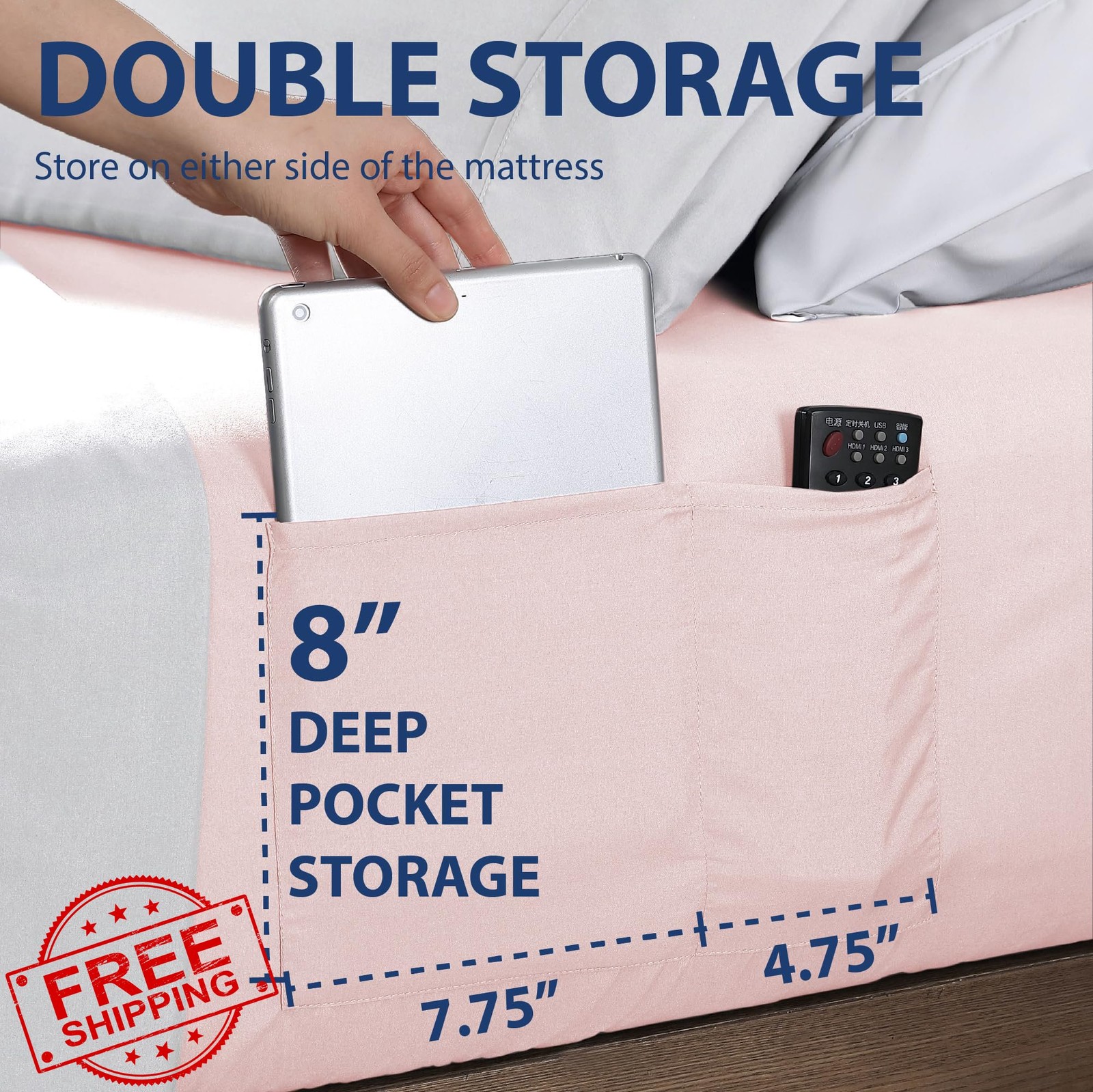Cathay Home TwinXL Double-Sided Organizer Pocket Fitted Smart Sheet - Double ...