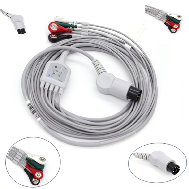 Fit For Welch Allyn Propaq100/200/CS 5-lead EKG/ECG Cable/Leadwire SnapType 6Pin