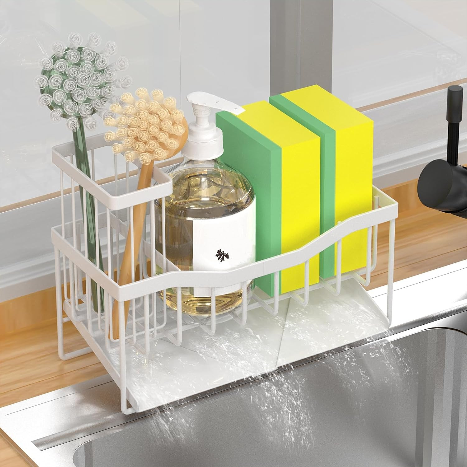 Maifan Sink Caddy Sponge Holder for Kitchen with Brush Holder and Stainless Stee