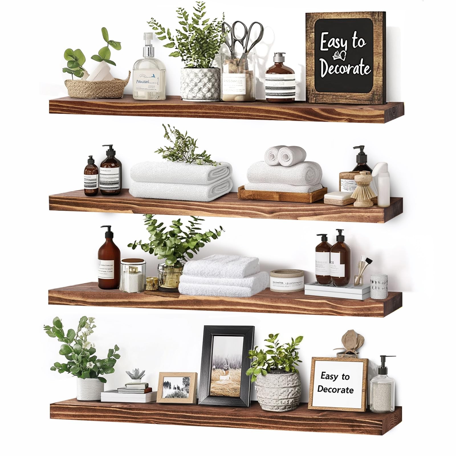 ABSWHLM Floating Wall Shelves 4-Pack - Rustic Brown 16"-Set of 4,