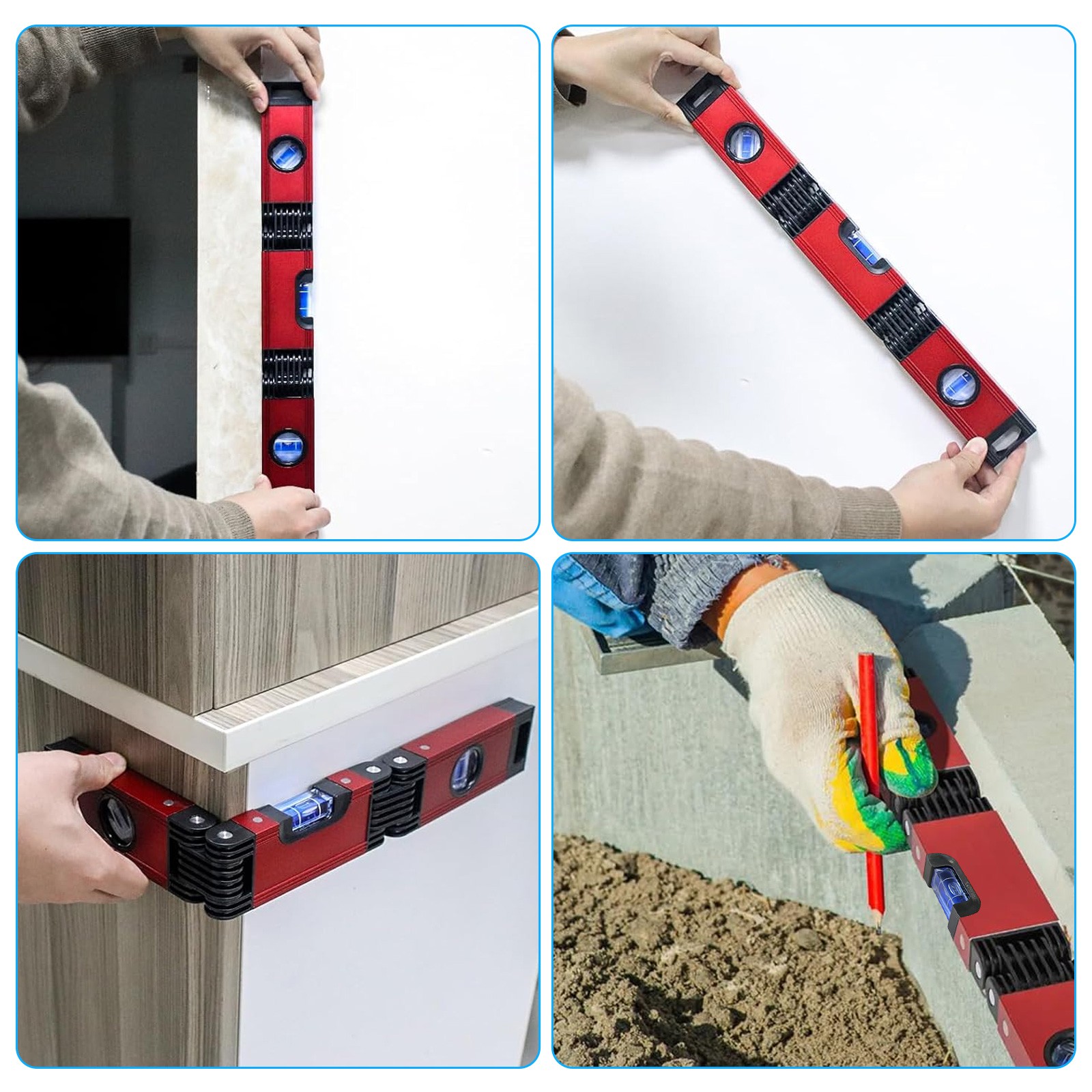 16.9" Folding Level Magnetic Multi Angle Bubble Tool for Stairs Pipes Corner