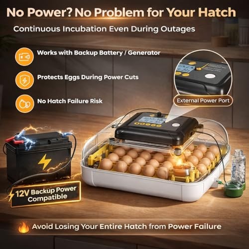 30 Egg Incubator with Humidity Display, Egg Candler, Automatic Egg Turner, for H