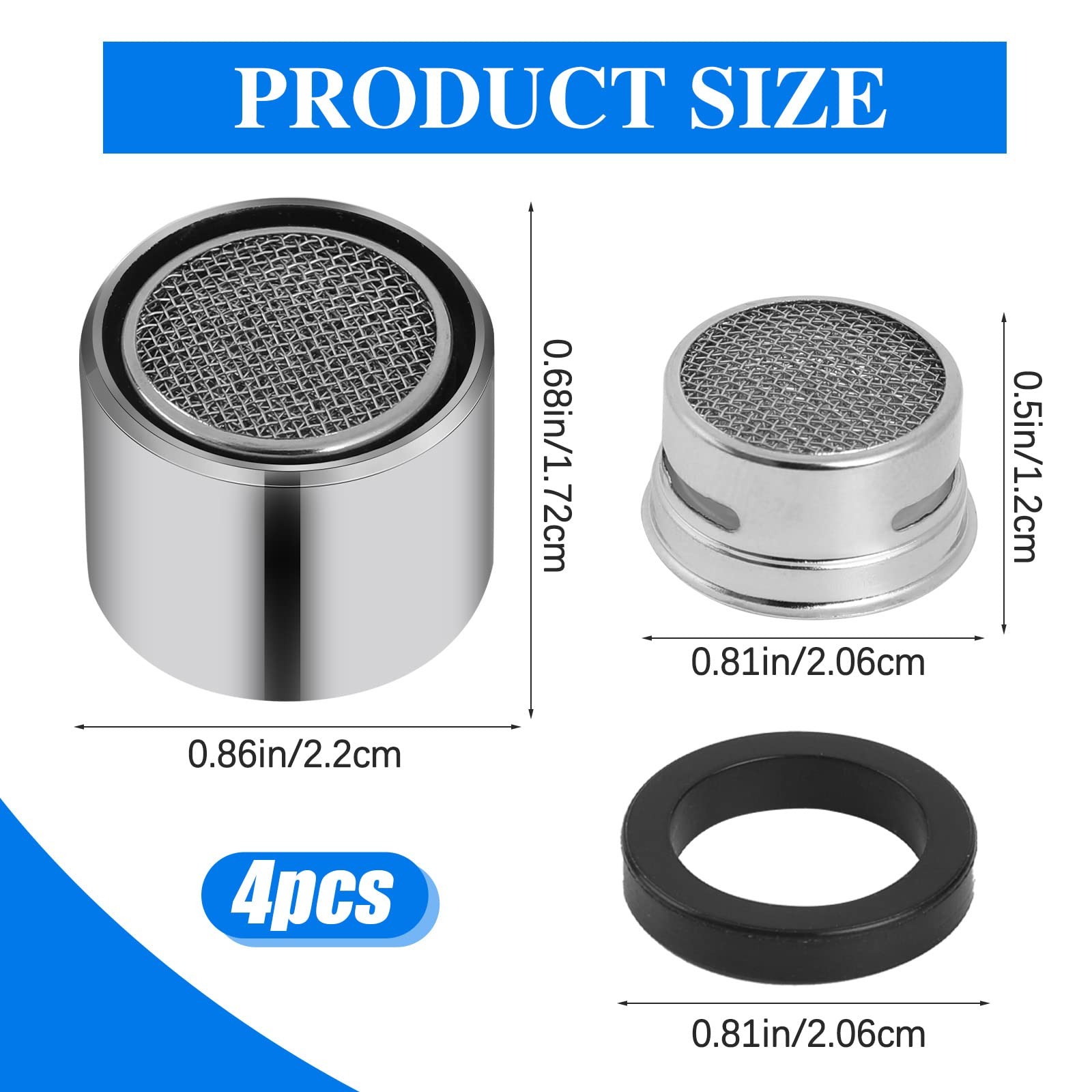 4 Pcs Bathroom Sink Filter Kitchen Faucet Aerator with Brass Shell Silver