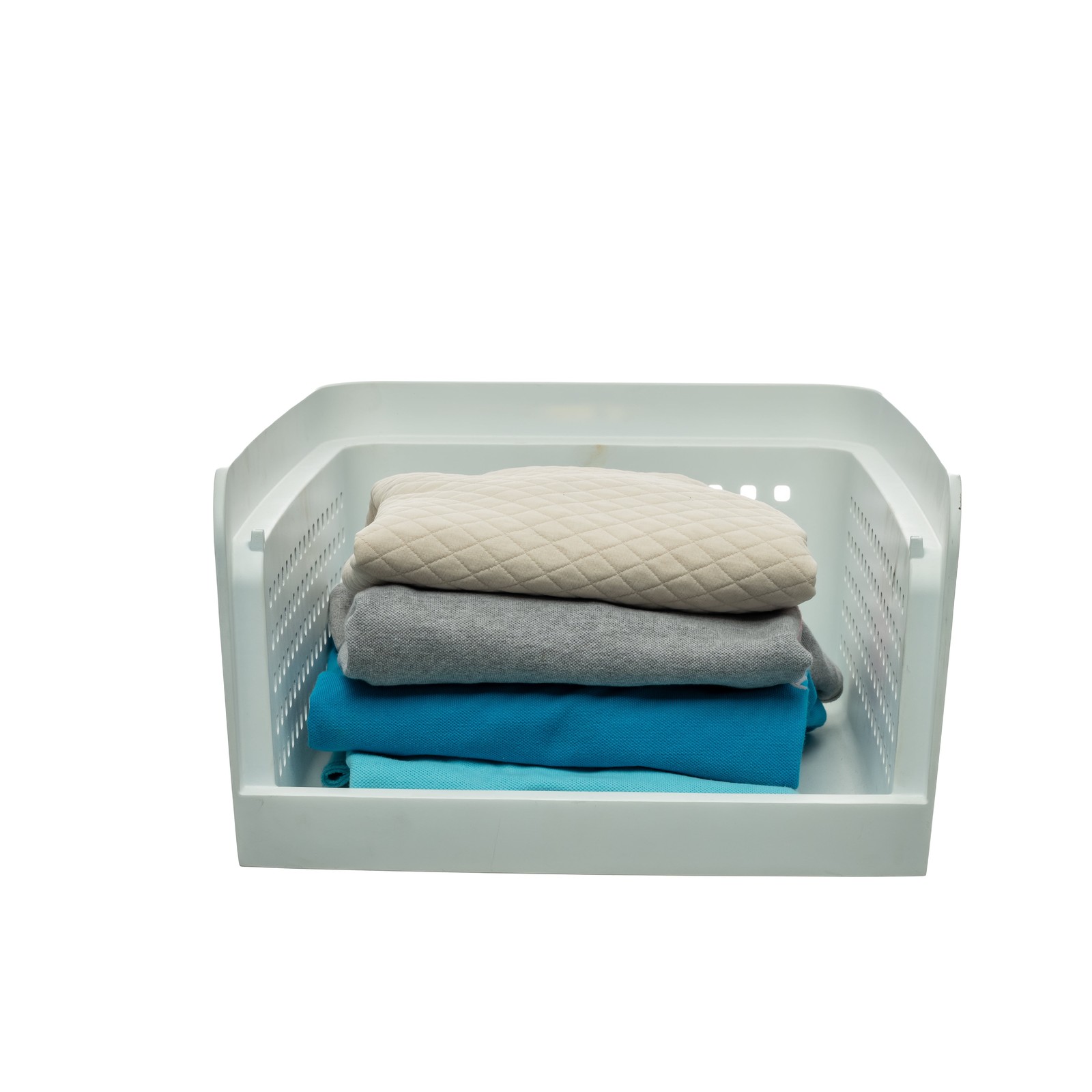 Open-Front White Plastic Stackable Closet Storage Organizer Bin W/ Breathable